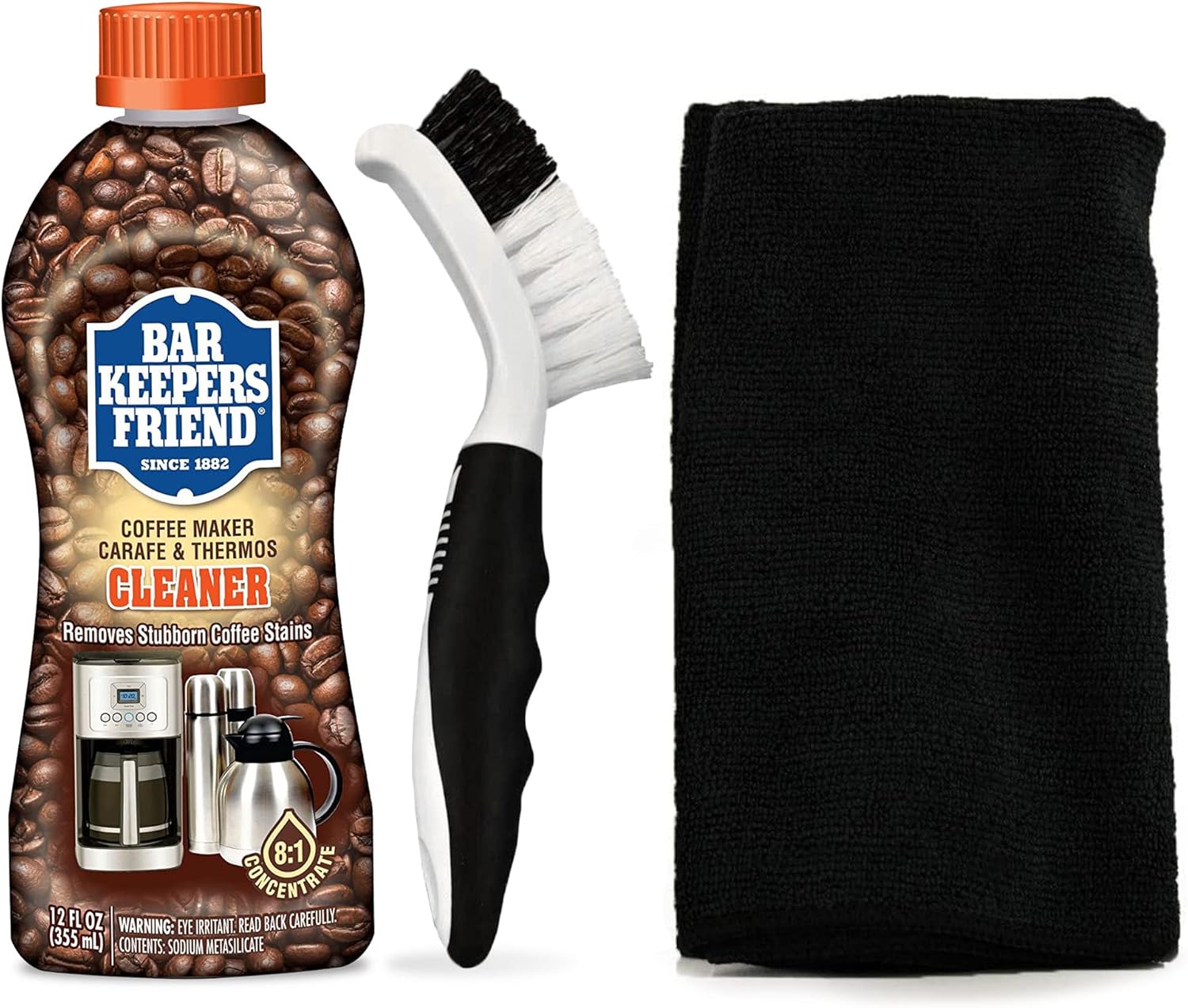 Fox Trot Bar Keepers Friend Coffee Cleaner Panther Pack Microfiber Cleaning Cloth & Scrub Bundle, With A 12oz Coffee Pot Cleaner & Dual-Action Microfiber Towel, Cleaning Supplies for Housekeeping Coffee Maker Cleaner Bundle
