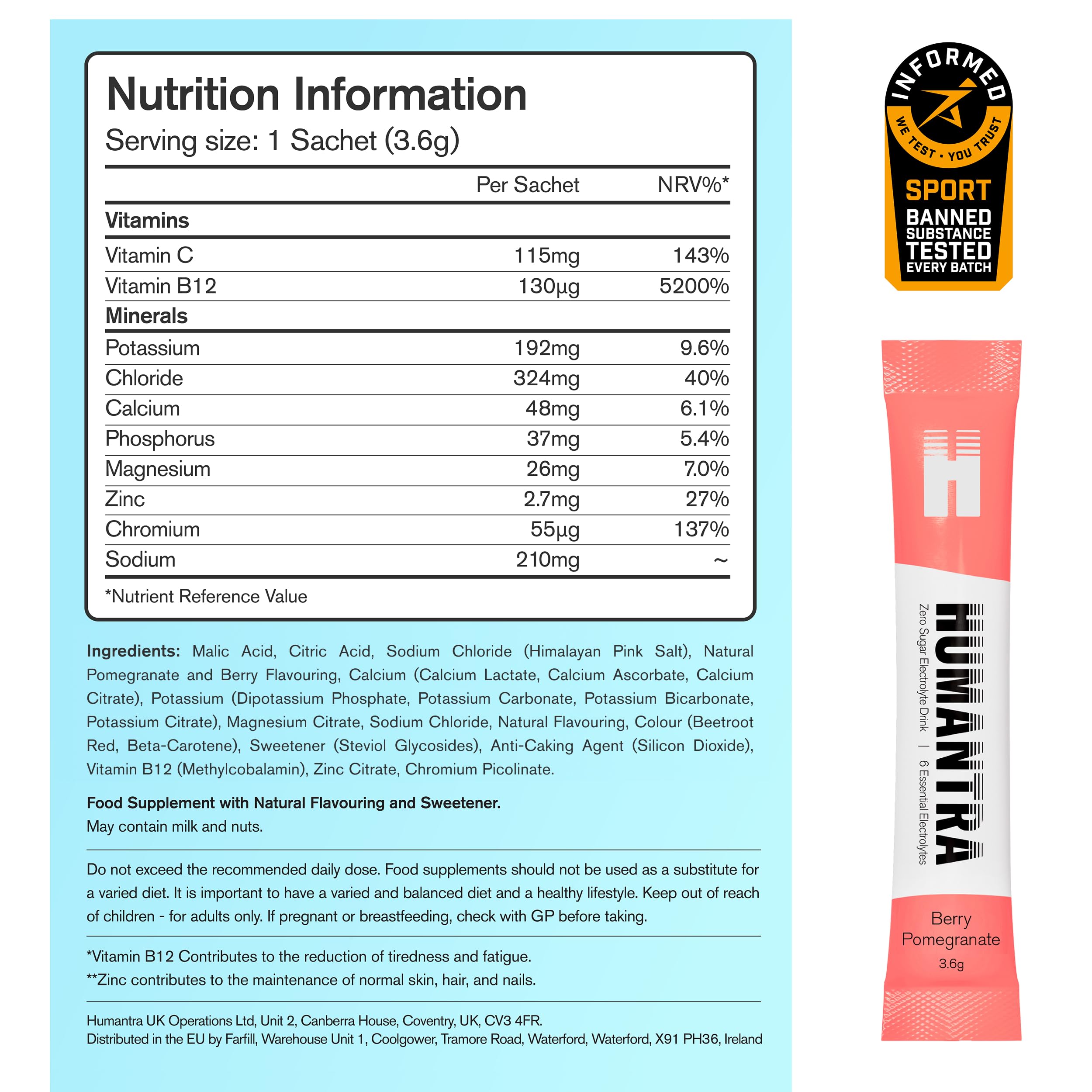 Humantra Electrolytes Powder - Berry Pomegranate Flavor, 20ct - Powdered Hydration Sachets - Plant-Based Electrolyte Powder with 6 Electrolytes - Vegan, Sugar Free, Gluten Free — view 2