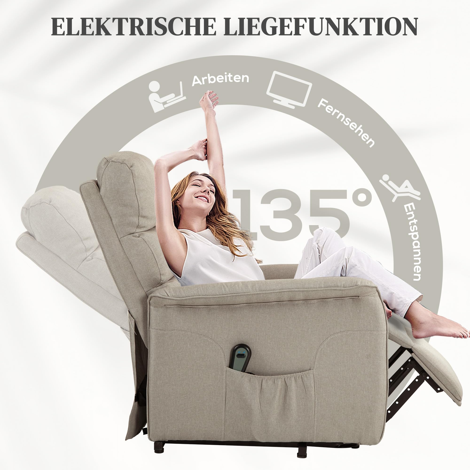 HOMCOM Fernsehsessel mit Aufstehhilfe Elektrisch Liegefunktion Beige