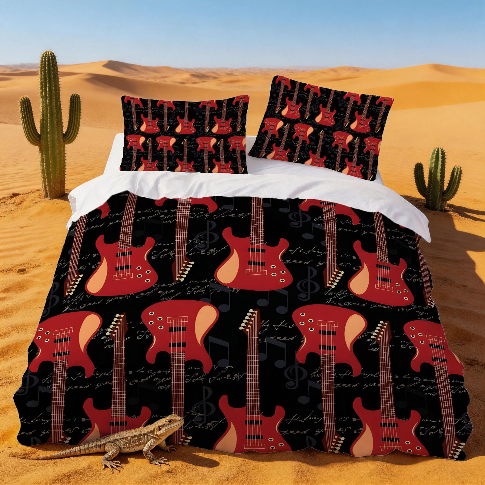 Housse de couette 220x240 guitare en microfibre respirante et douce pour un sommeil réparateur