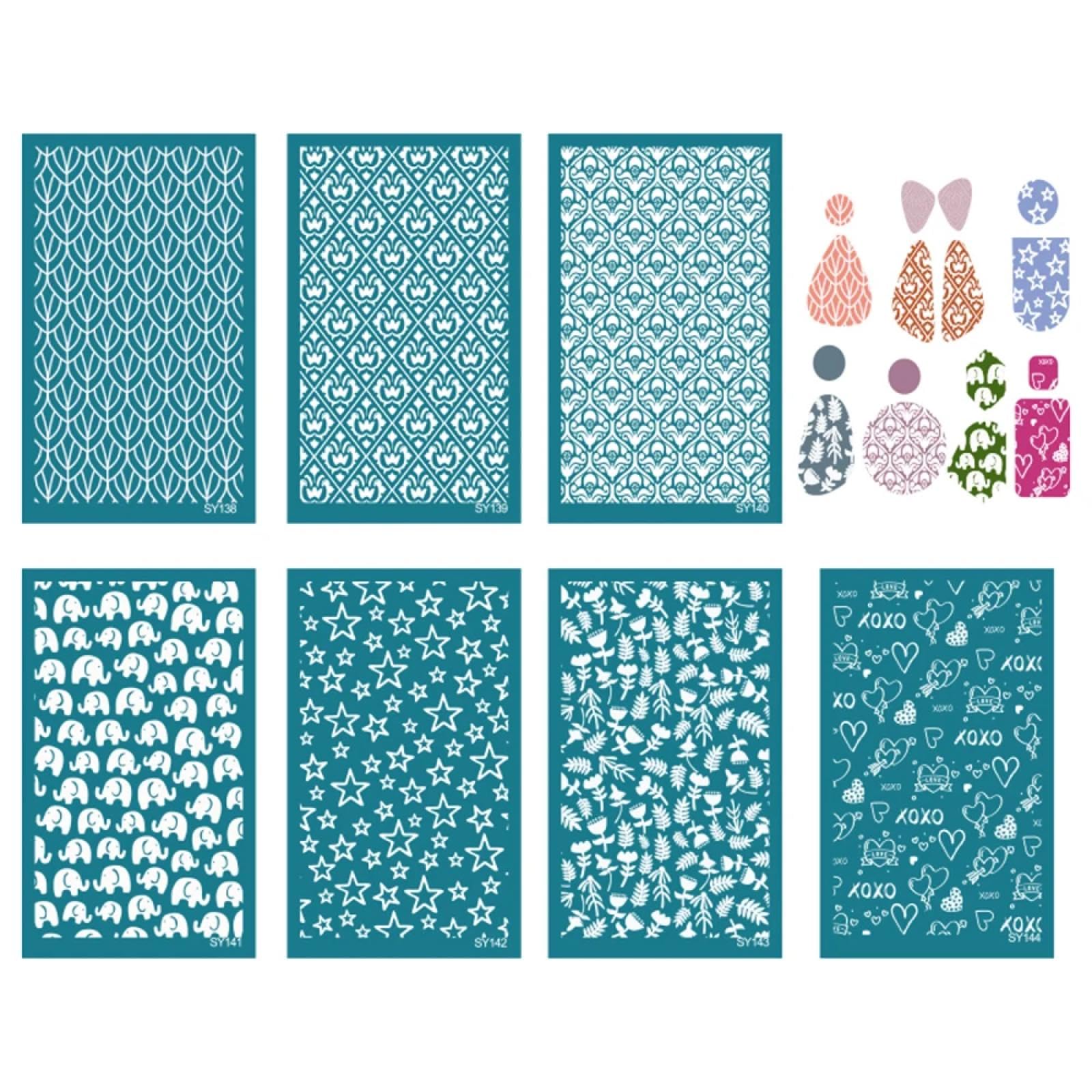 MANGOUSONG Screen Printing Kit,9x15cm Earring Silkscreen Stencils for Polymer Clay Reusable Silk Screen Printing Mesh Crafts Template Style 1