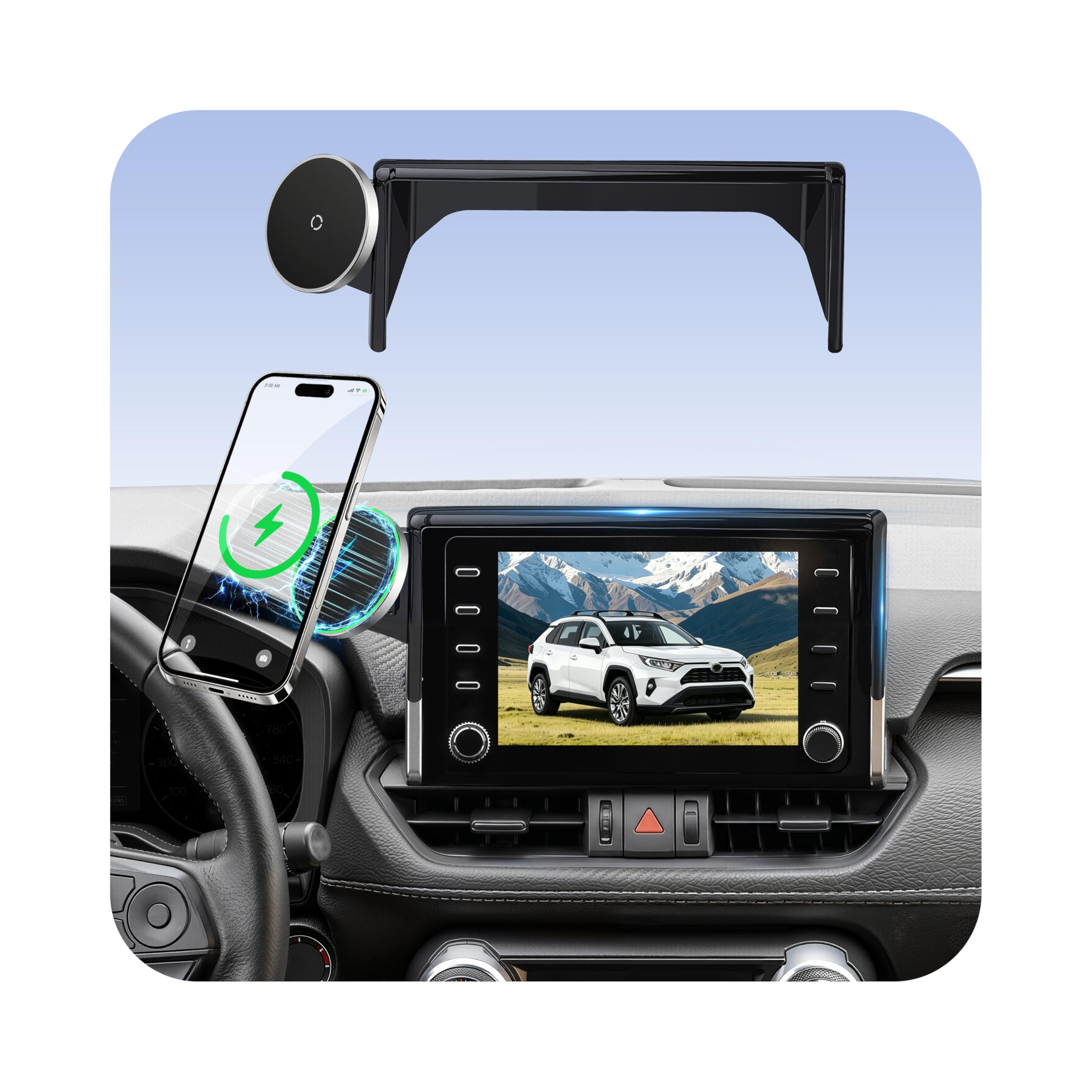 Phone Holder for Toyota RAV4 2019-2025 7"/8" Screen, Custom Fit Screen Mount, 15W Wireless Charging, MagSafe Magnetic Phone Holder for iPhone &amp; Android, 360° Adjustable Hands-Free Navigation Stand