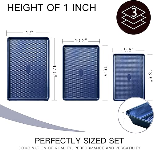 Miniatura 4 de HONGBAKE Juego de bandejas para hornear, bandejas de galletas para horno, sartenes antiadherentes de medio cuarto  gelatina con patrón de textura de