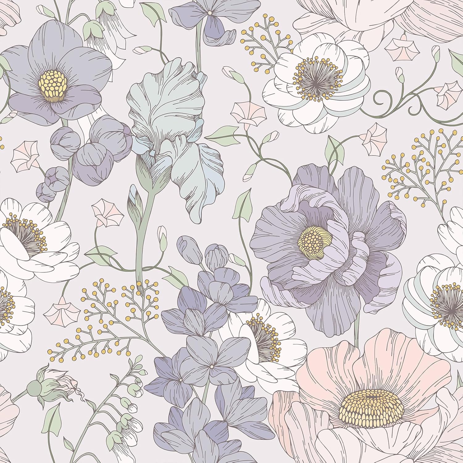 VEELIKE Vintage Purple Floral Wallpaper Peel and Stick Anemone Flower Wallpaper for Girls Room Nursery Bathroom 17.7''x354'' Removable Prepasted Floral Wall Mural Contact Paper for Cabinets Drawers