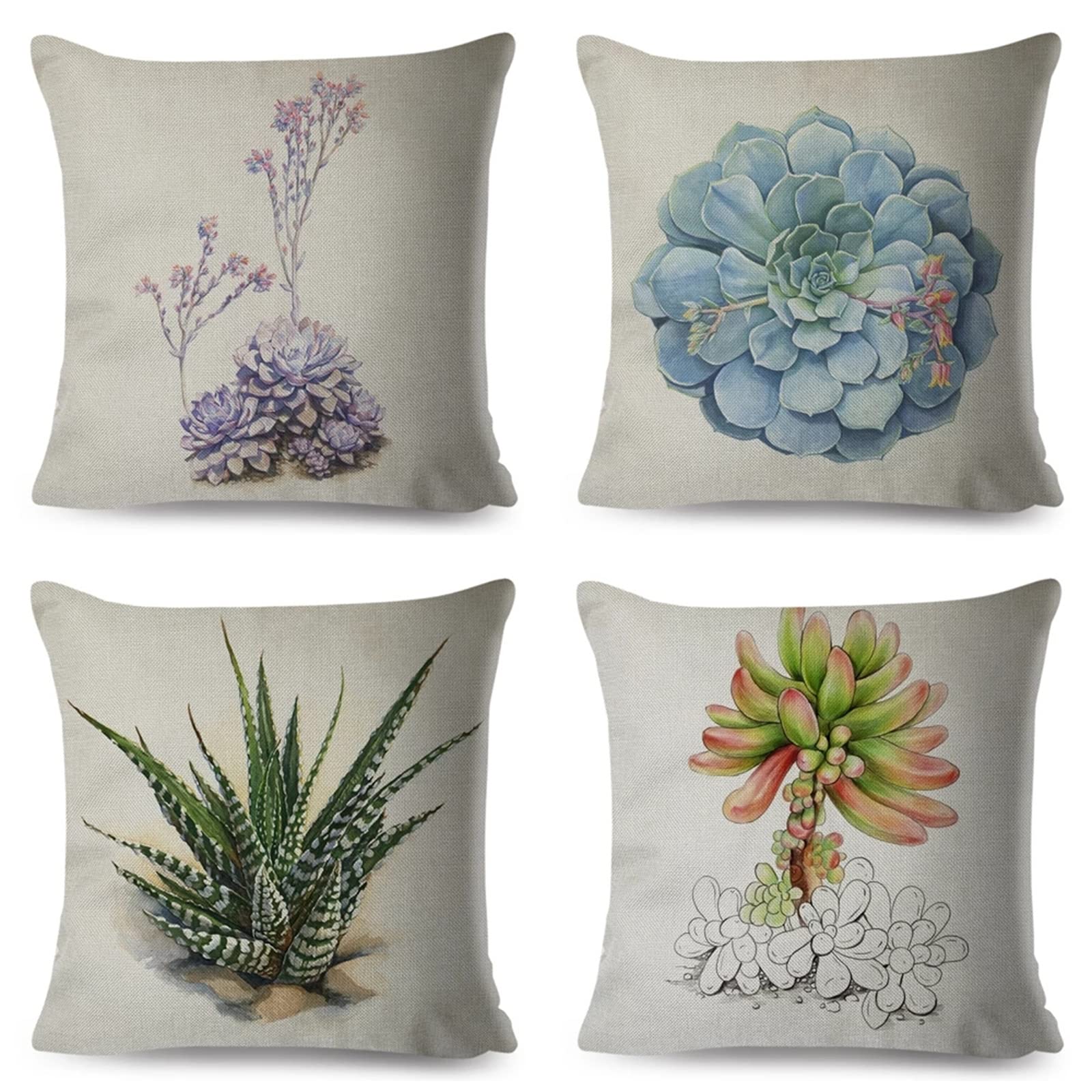4 sztuki dekoracyjnych poszewek na poduszki, 50 x 50 cm, nowoczesny design dwustronny nadruk poszewka na poduszkę do ogrodu na zewnątrz patio ławka salon sofa dekoracja domu poszewka na poduszkę zielona roślina, 50 x 50 cm