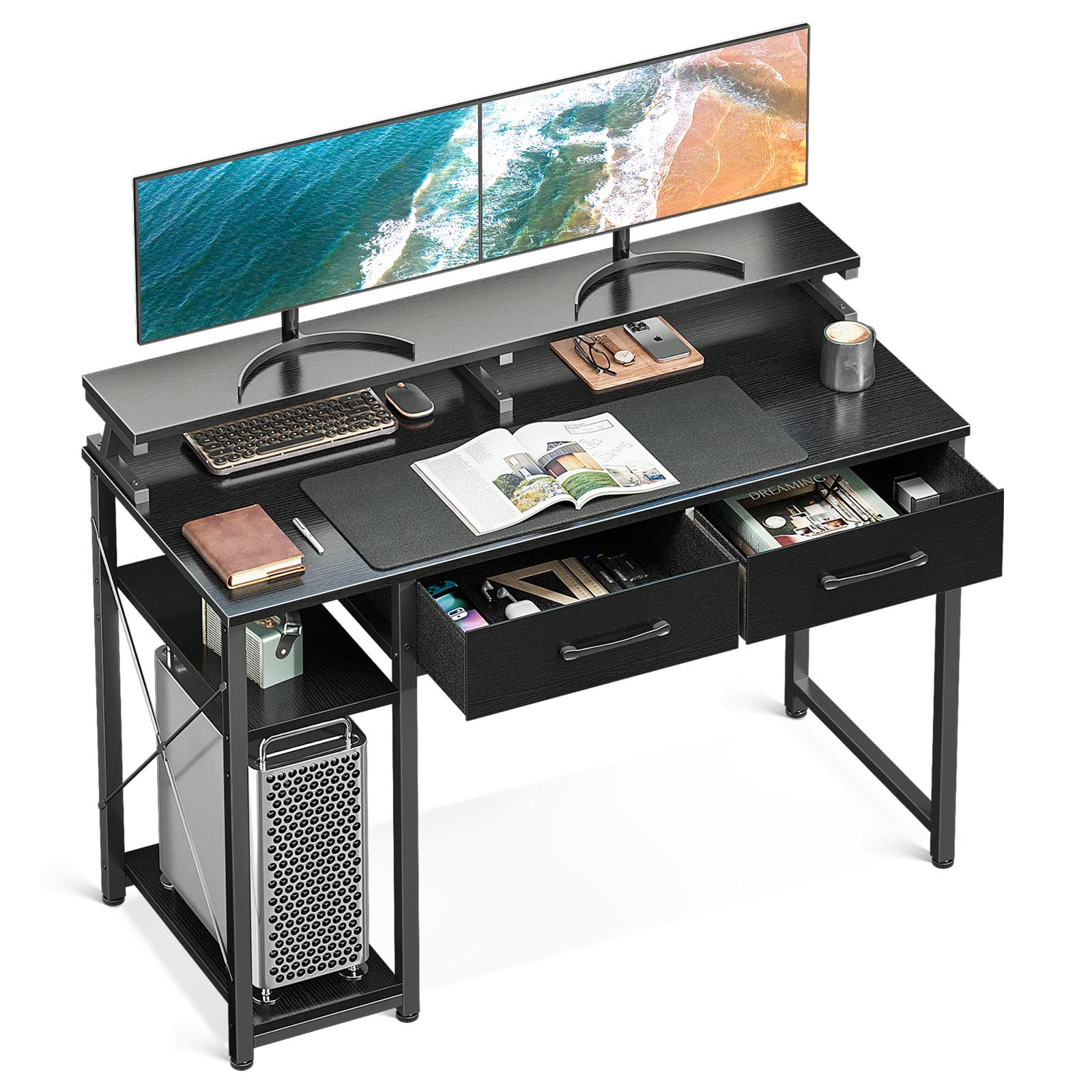 Photo 1 of **SEE NOTES/DAMAGED**
ODK Computer Desk 40" Table: Office Desk with Drawers & Wood Storage Shelves, 40 Inch Black