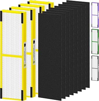 4 Pack FLT4825 Filter B Replacement Compatible with G-Guardian Air Purifiers AC4825 AC4825E AC4825W AC4850 AC4300 AC4800 AC4900 for Home, 4 True Efficient Filters and 8 Carbon Pre-Filters Set, Yellow