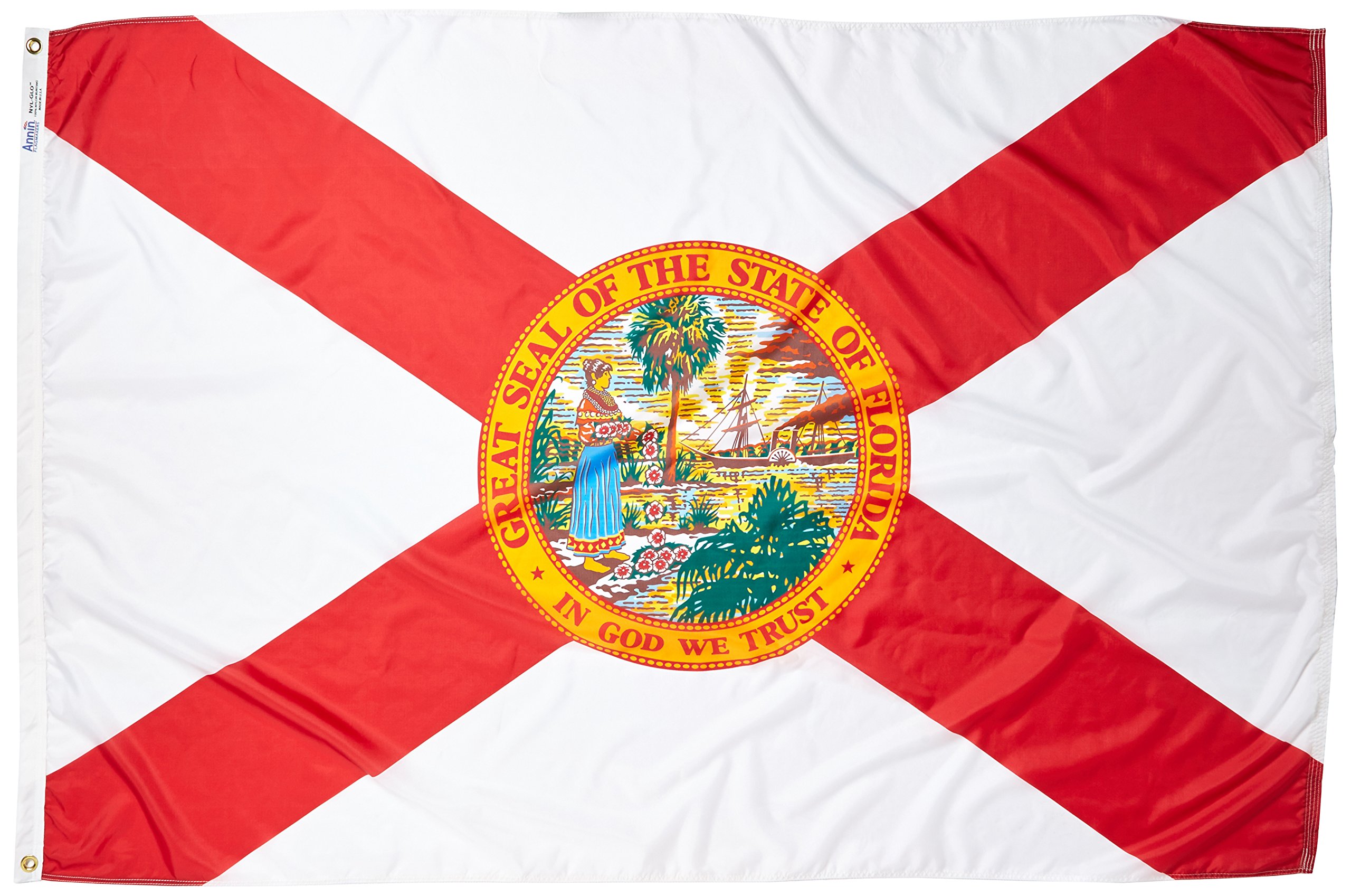 Annin Florida State Flag 4x6 ft. Nylon SolarGuard Nyl-Glo 100% Made in USA to Official State Design Specifications Flagmakers. Model 140970