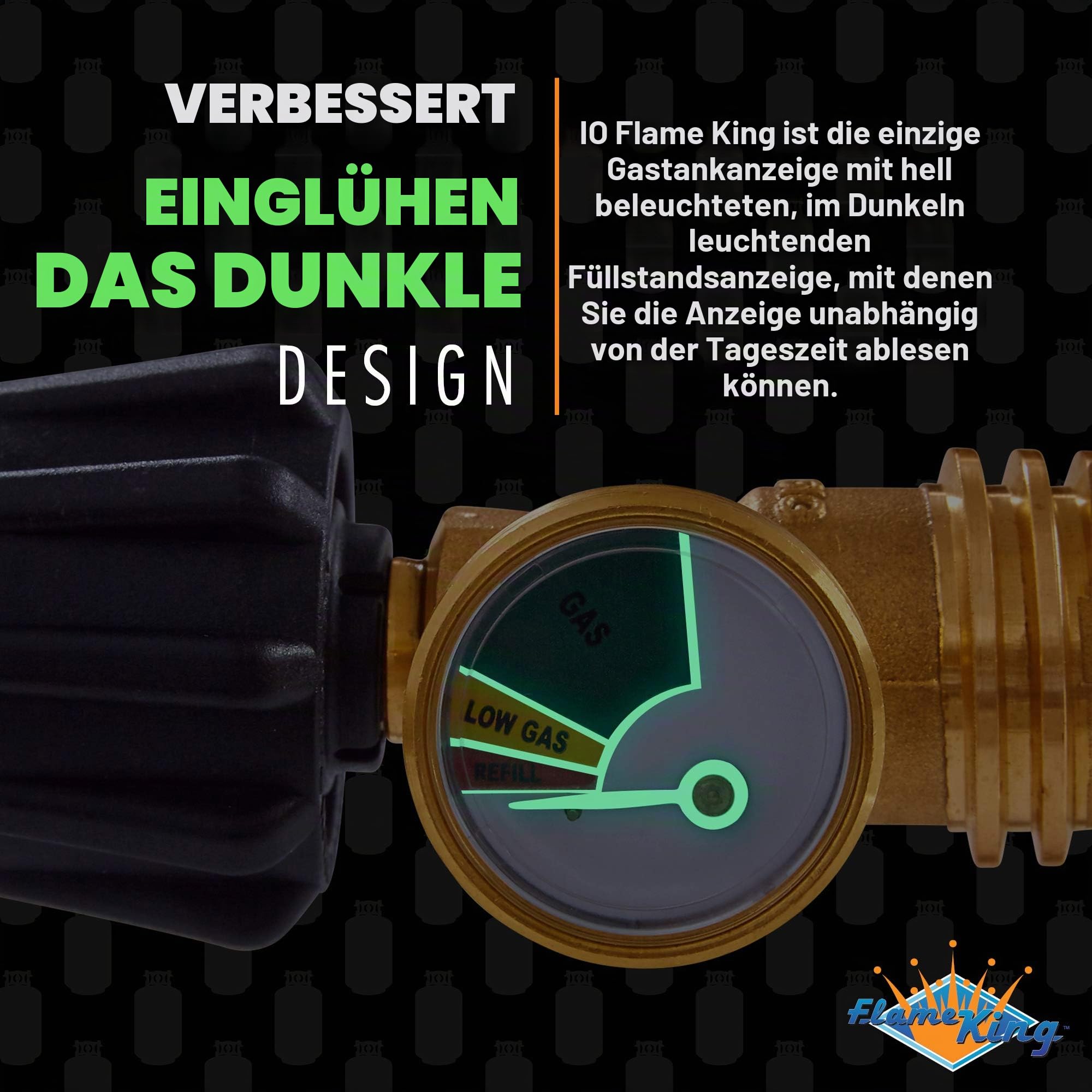 Flame King Propan-Tank-Messgerät, Füllstandsanzeige, Leckdetektor, Gasdruckmesser, farbkodiert und leuchtet im Dunkeln, universell für Zylinder, BBQ-Gasgrill, Wohnmobil, Heizung und mehr Geräte,