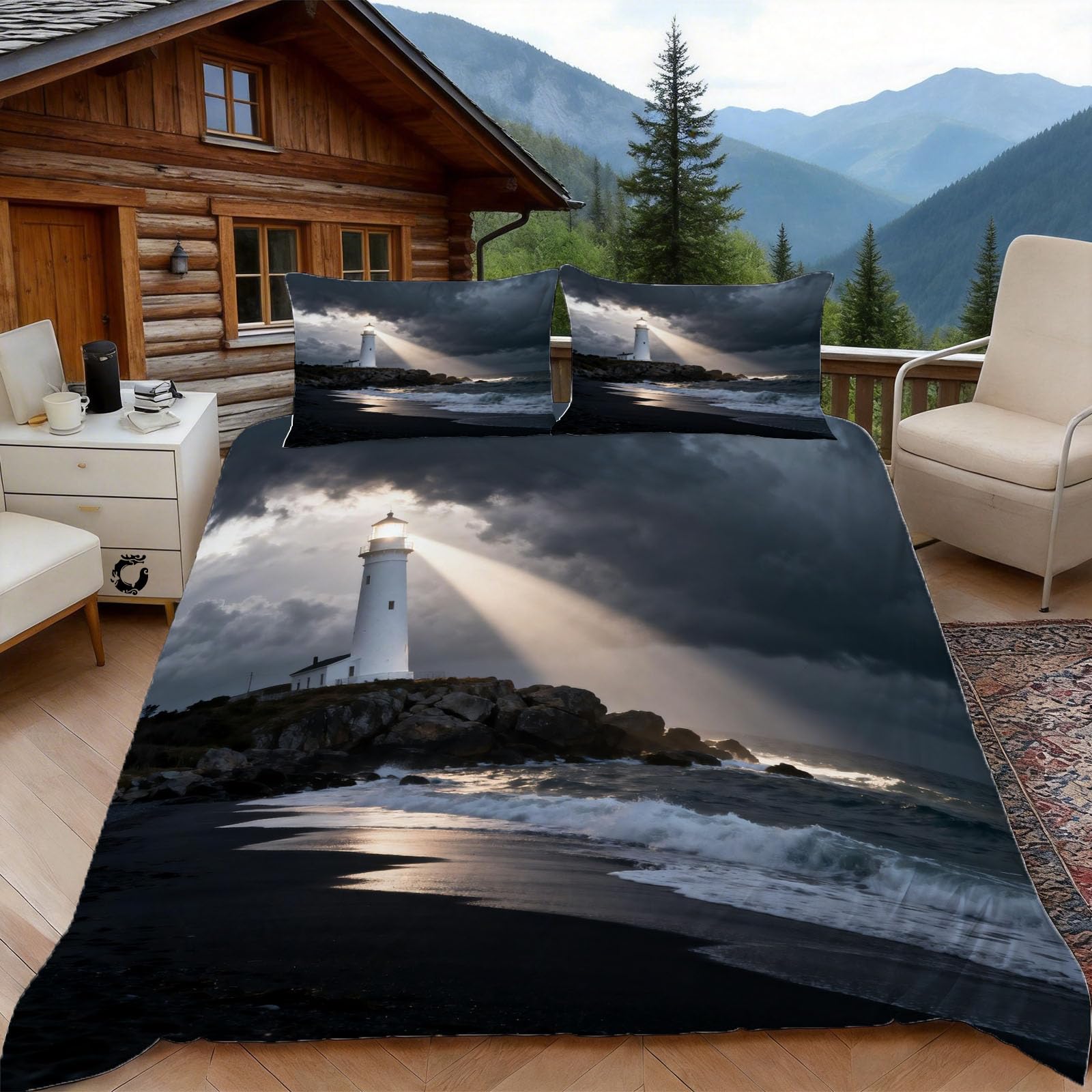 Housse de Couette 140x200 Phare Côtier pour des Nuits Apaisantes Esprit Marine