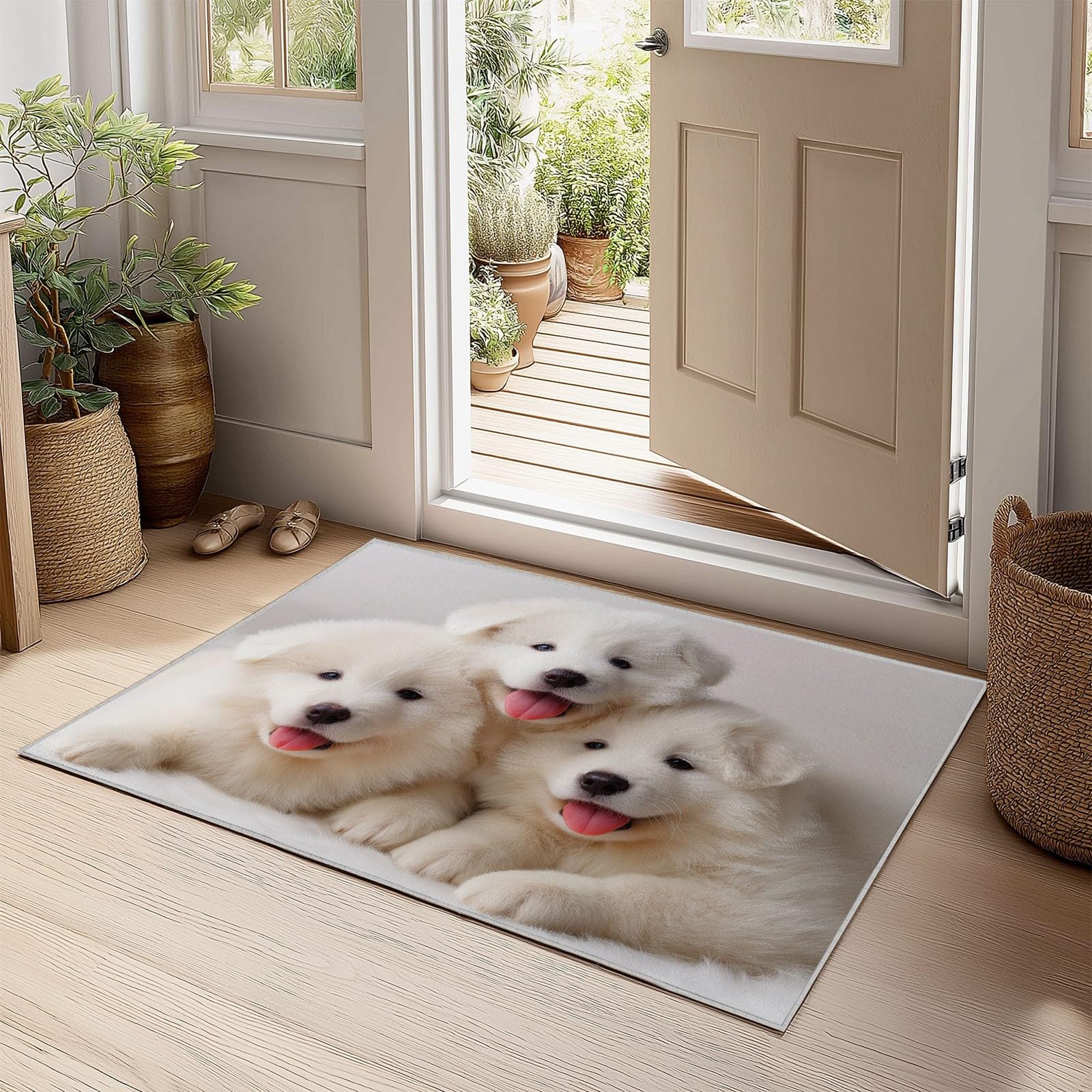 Générique Dywan z krótkim włosiem, można prać w pralce, zwierzęta, psy, gry, fotografia, sztuka, antypoślizgowa mata odporna na pleśń 140 x 200 cm, do salonu, sypialni, jadalni, biura, biały