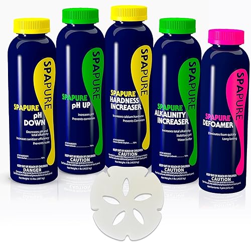 spapure Kit de mantenimiento de equilibrio químico de bañera de hidromasaje Incluye aumentador de alcalinidad, aumento de ph, disminuidor de ph,