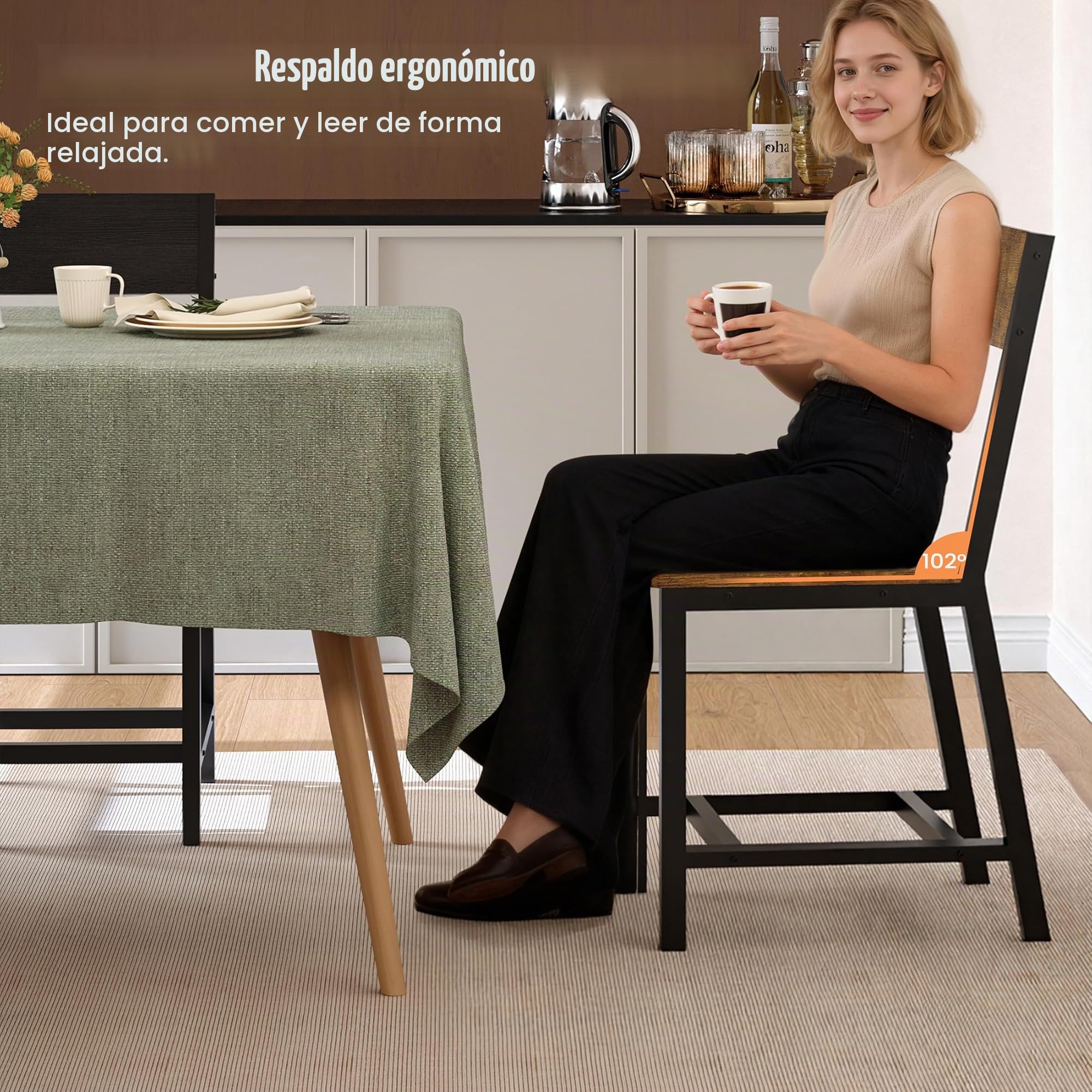 YOUDENOVA Sillas de Comedor Juego de 6, Estructura de Metal Resistente, Sillas de Cocina con Respaldo, para Comedor, Cocina y Salón, hasta 150 kg, Marrón Vintage