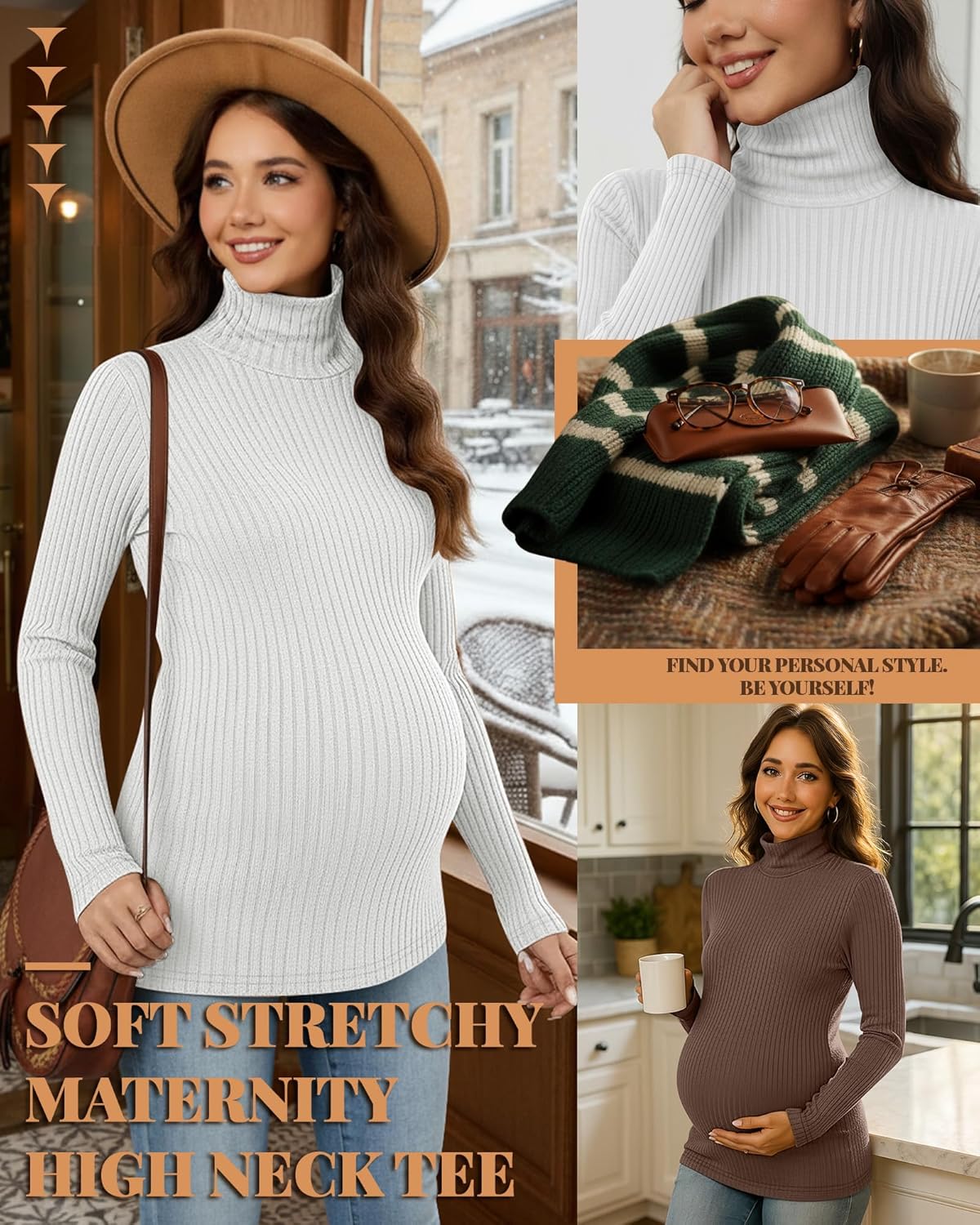 3 Pack Women's Maternity Shirts Ribbed Turtleneck Long Sleeve Slim Fit Pregnancy Tops Fall Casual Pregnant Sweater - Image 6
