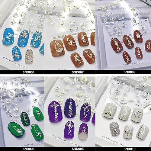 Miniatura 6 de Zoance 20 hojas de calcomanías 3D para arte de uñas, diseño de orodiamante, calcomanías autoadhesivas en relieve de lujo, calcomanías de uñas