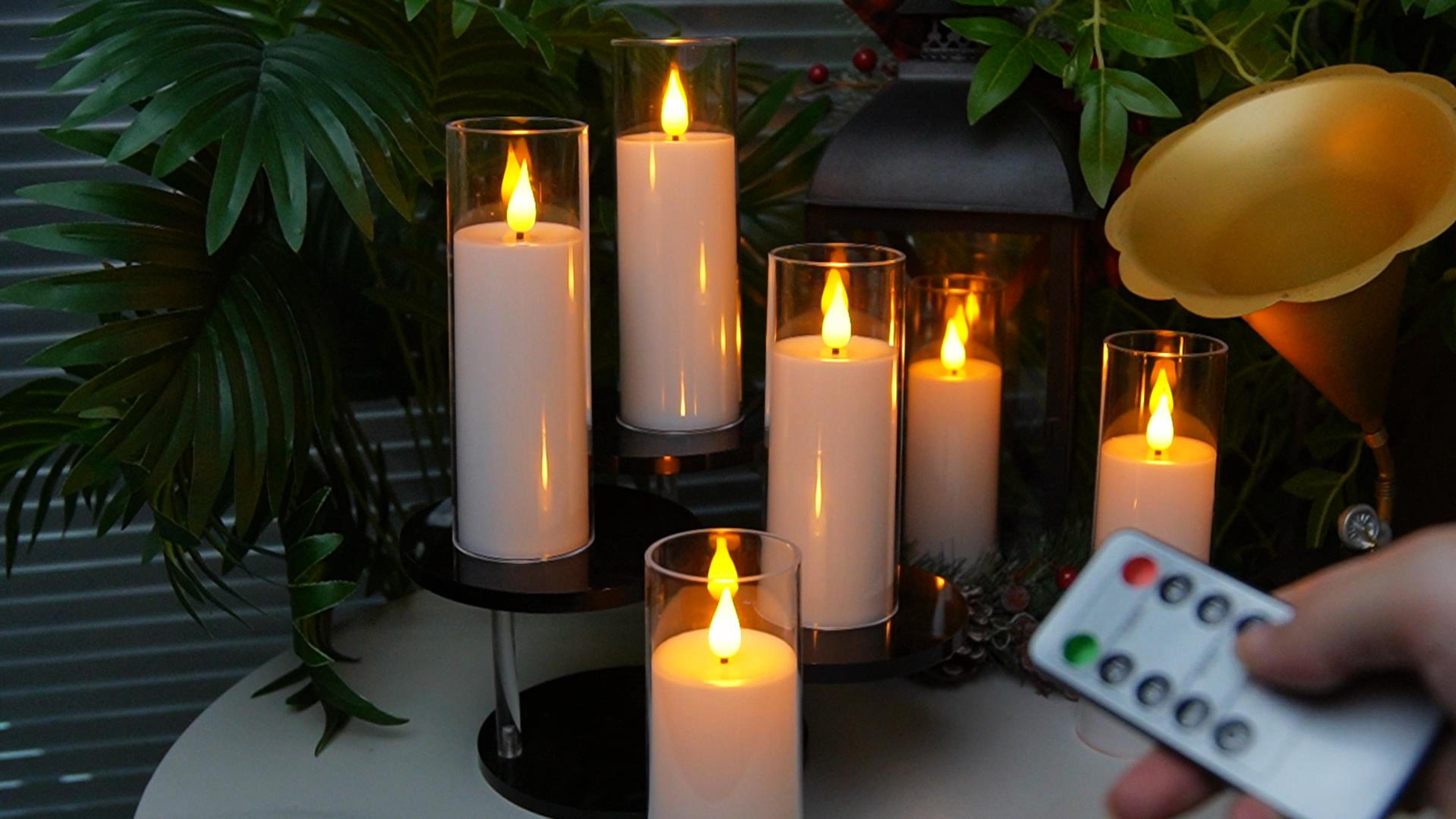 Image of 24-Pack Premium Flameless LED Candles - Elegant White & Clear Acrylic Pillar Design with Realistic Flickering Flame, Remote Control & Timer for Weddings, Christmas, Halloween & Home Decor
