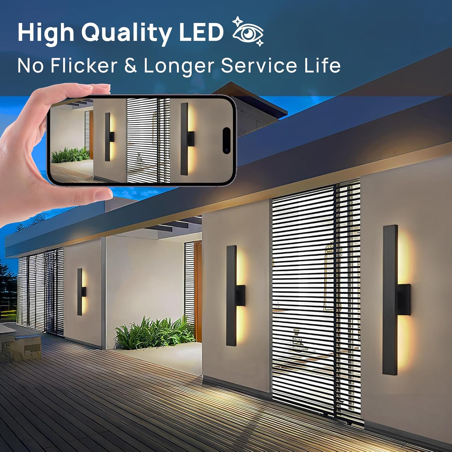 Upgraded 2-Pack 23.6in Modern LED Outdoor Wall Lights 3000K 4000K 5000K Dimmable Black Exterior Wall Sconce Long Outside Light fixtures for House Garage Front Door