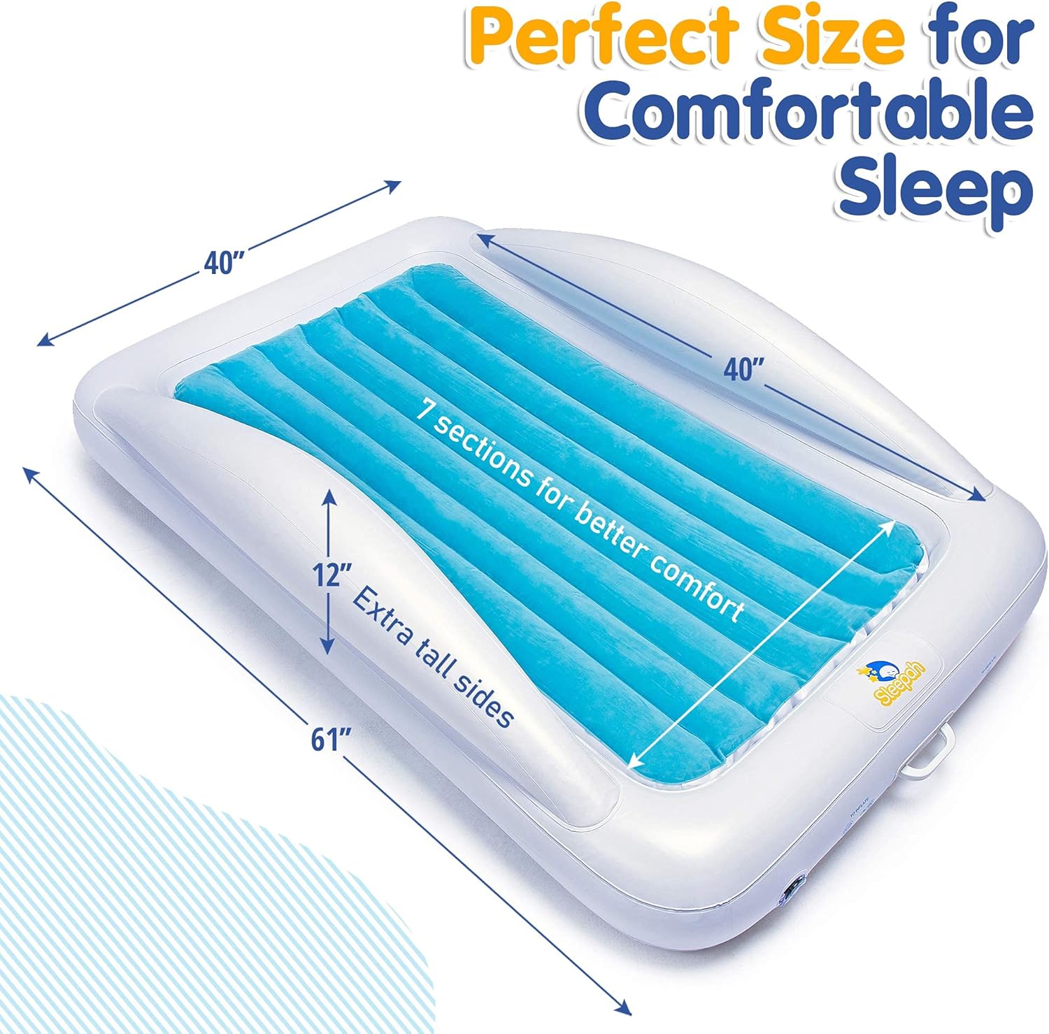 Sleepah 2 Pack Inflatable Toddler Travel Bed – Inflatable & Portable Bed Air Mattress Set –Blow up Mattress for Kids with High Safety Bed Rails. Set Includes Pump, Case, Pillow & Plush Toy