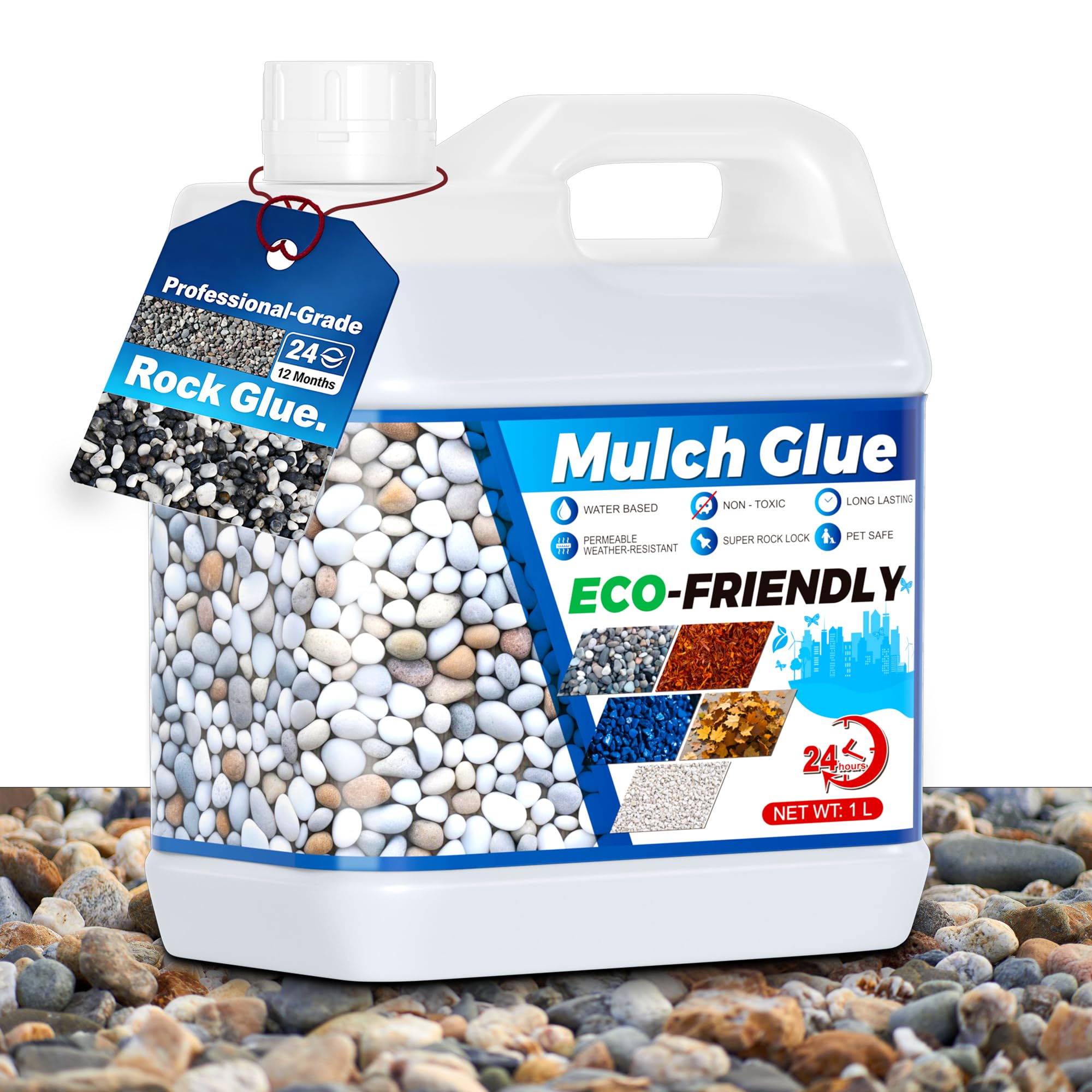 Gravel Glue for Garden Stones - 32oz Stone Glue with Grip Max for Strong Adhesion of Rocks, Gravel&Mulch, Long-Lasting Non-Toxic, Fast-Drying, and Weather-Resistant for Pebble, Pine Straw