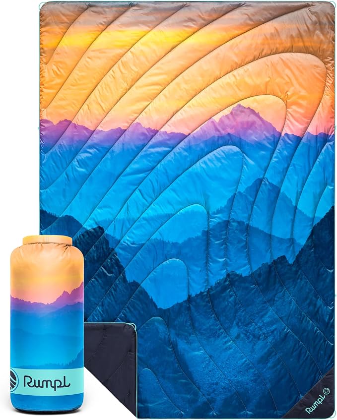 Rumpl Original Puffy 1-Person Blanket for Camping and Outdoors, Ocean Fade