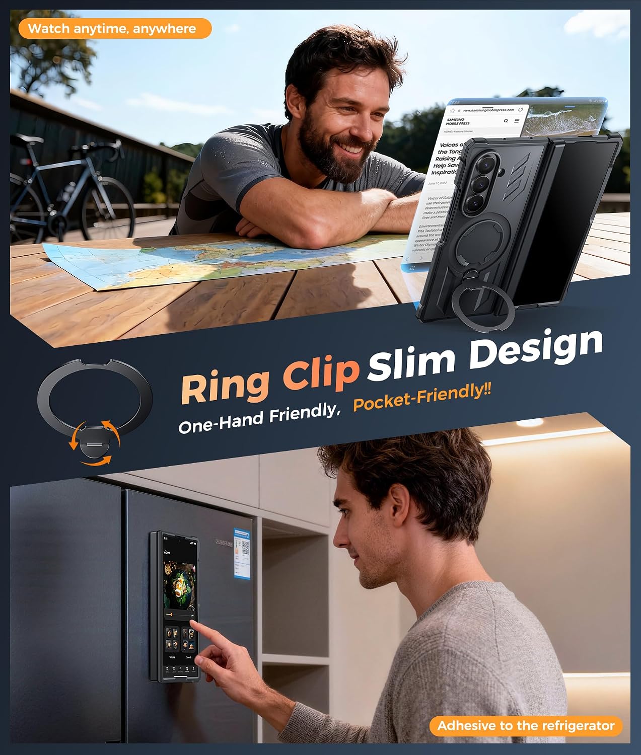 FNTCASE for Samsung Galaxy Z-Fold-7 Case: [360 Spin Magnetic Ring Kickstand][Hinge Protection][Compatible for MagSafe] Heavy Duty Mil-Grade Protection Galaxy Z Fold7 Case with Stand Black
