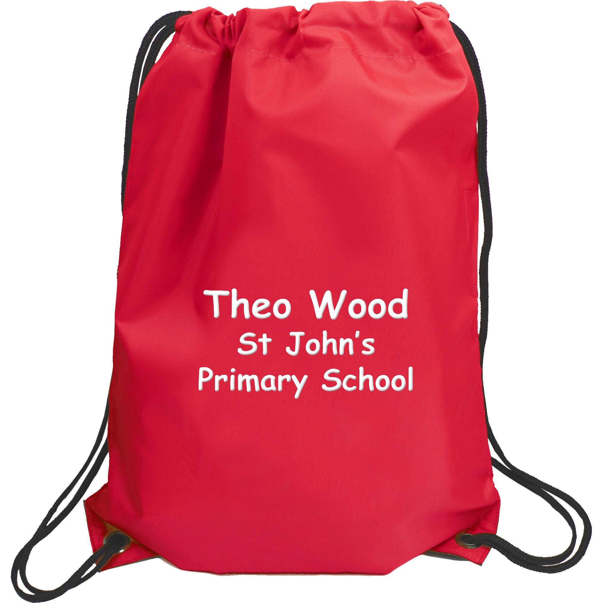 Personalised Name & School Sports PE Drawstring Gym & Swimming Bag (Classic Red)