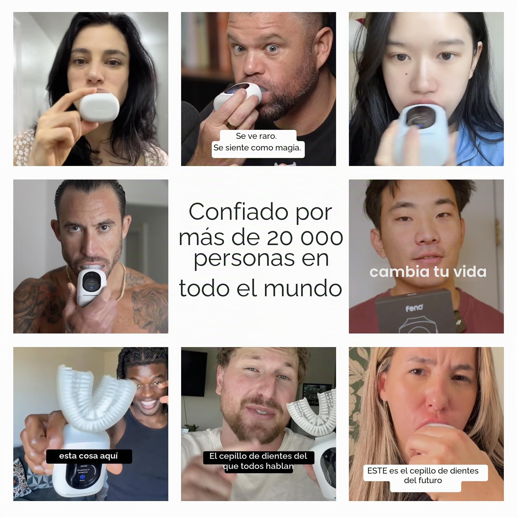Feno Smartbrush Cepillo de dientes eléctrico para adultos, cepillo oscilante con IA, aplicación y boquilla personalizadas, limpieza profunda de 20 segundos, recargable