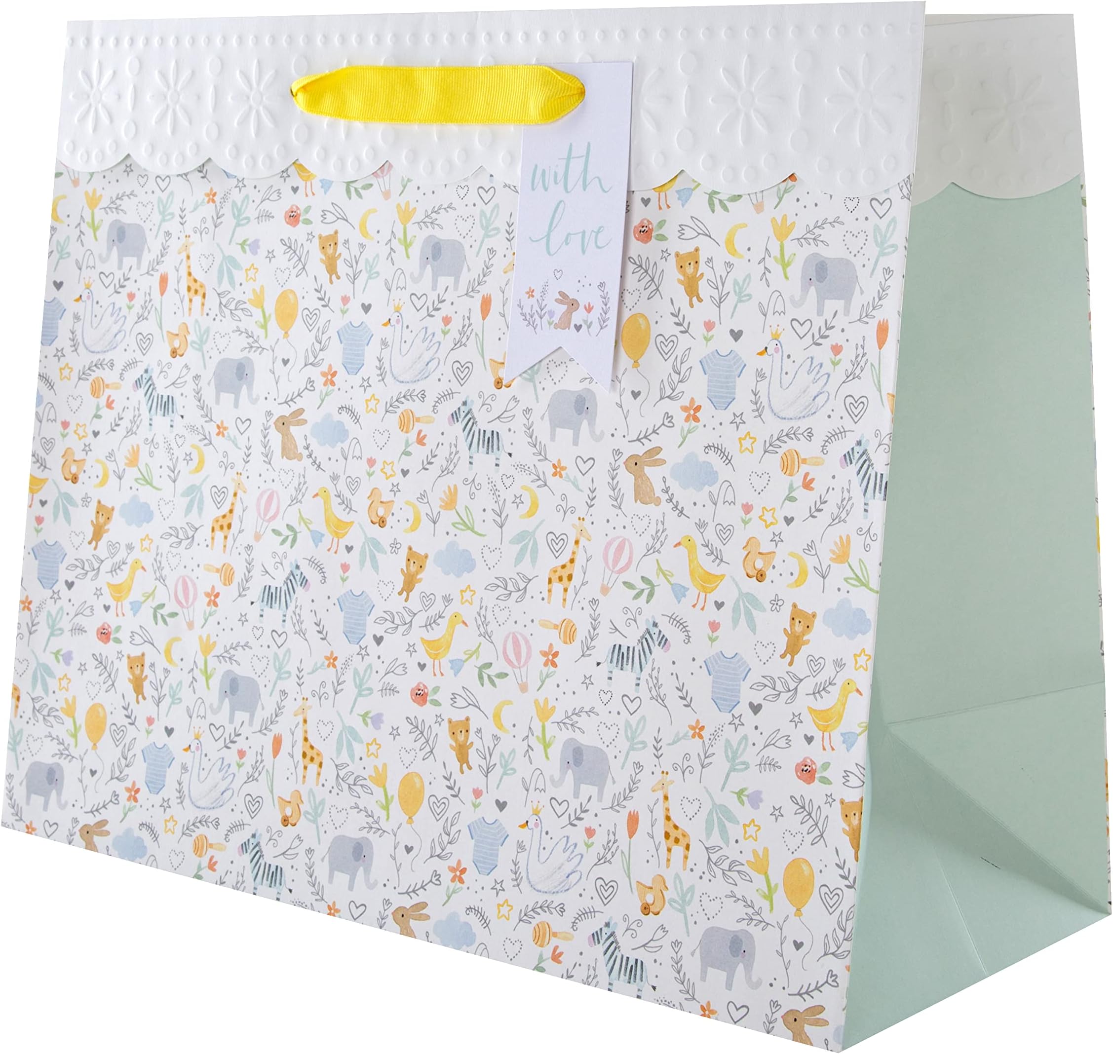 Large New Baby Gift Bag - Cute Illustrated Design, Cute Animals Gift Bag