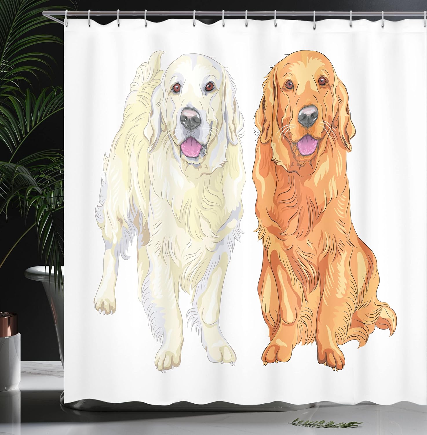 Ambesonne Golden Retriever Shower Curtain, Smiling Pale and Red Dog Pure Breed Sitting Staying Thoroughbred, Cloth Fabric Bathroom Decor Set with Hooks, 69" W x 70" L, Orange Ivory Pink