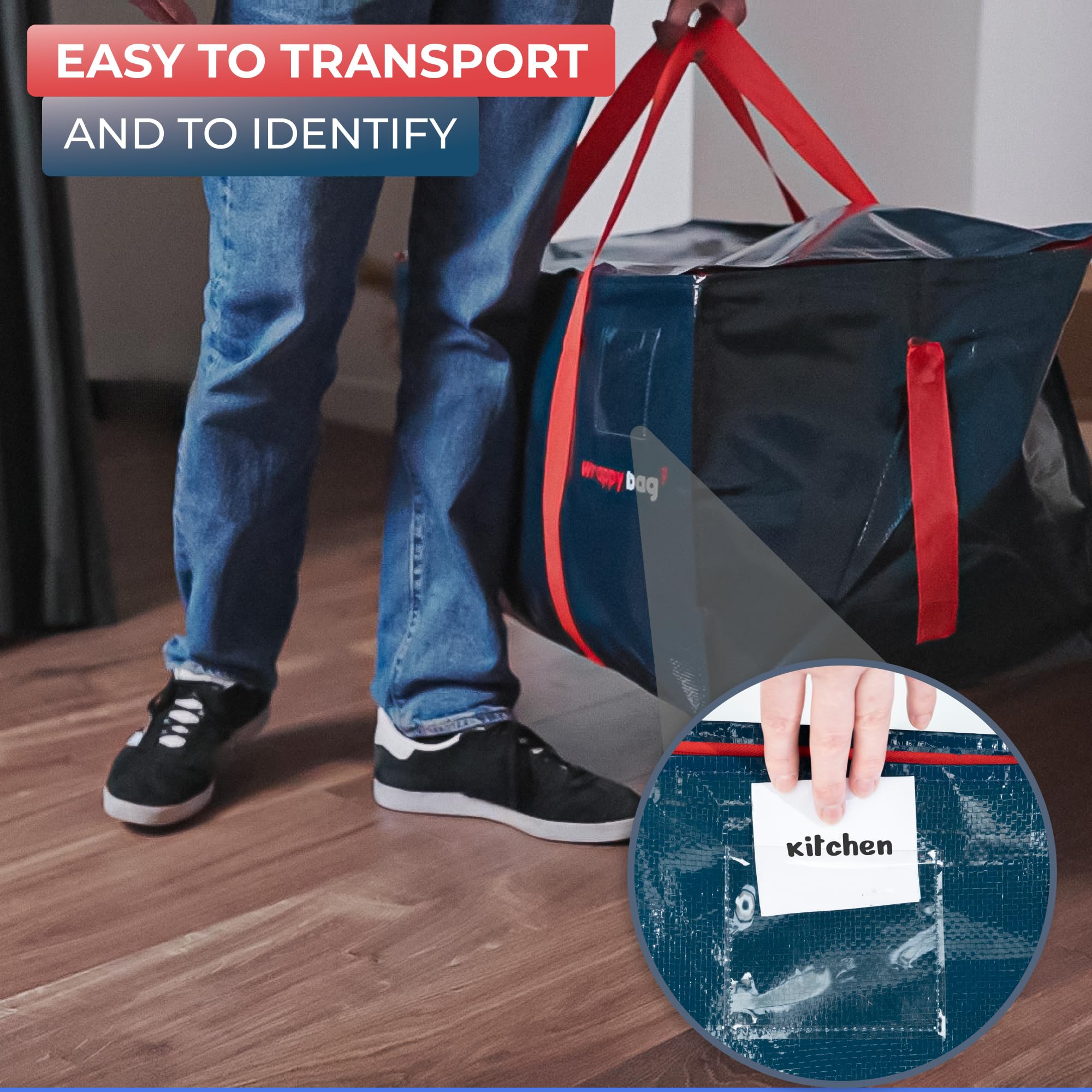 WRAPPYBAG Set di 6 Borse in Plastica Grandi – Borse XXL per Traslochi e Viaggi – Robusta, Spessa e Impermeabile con Manici Rinforzati – per Vestiti e Biancheria da Letto – 75 x 36 x 38 cm