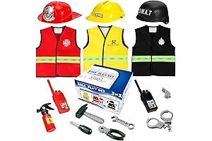 15PCS Kids Role Play Costume Set - Fireman Police Construction Worker