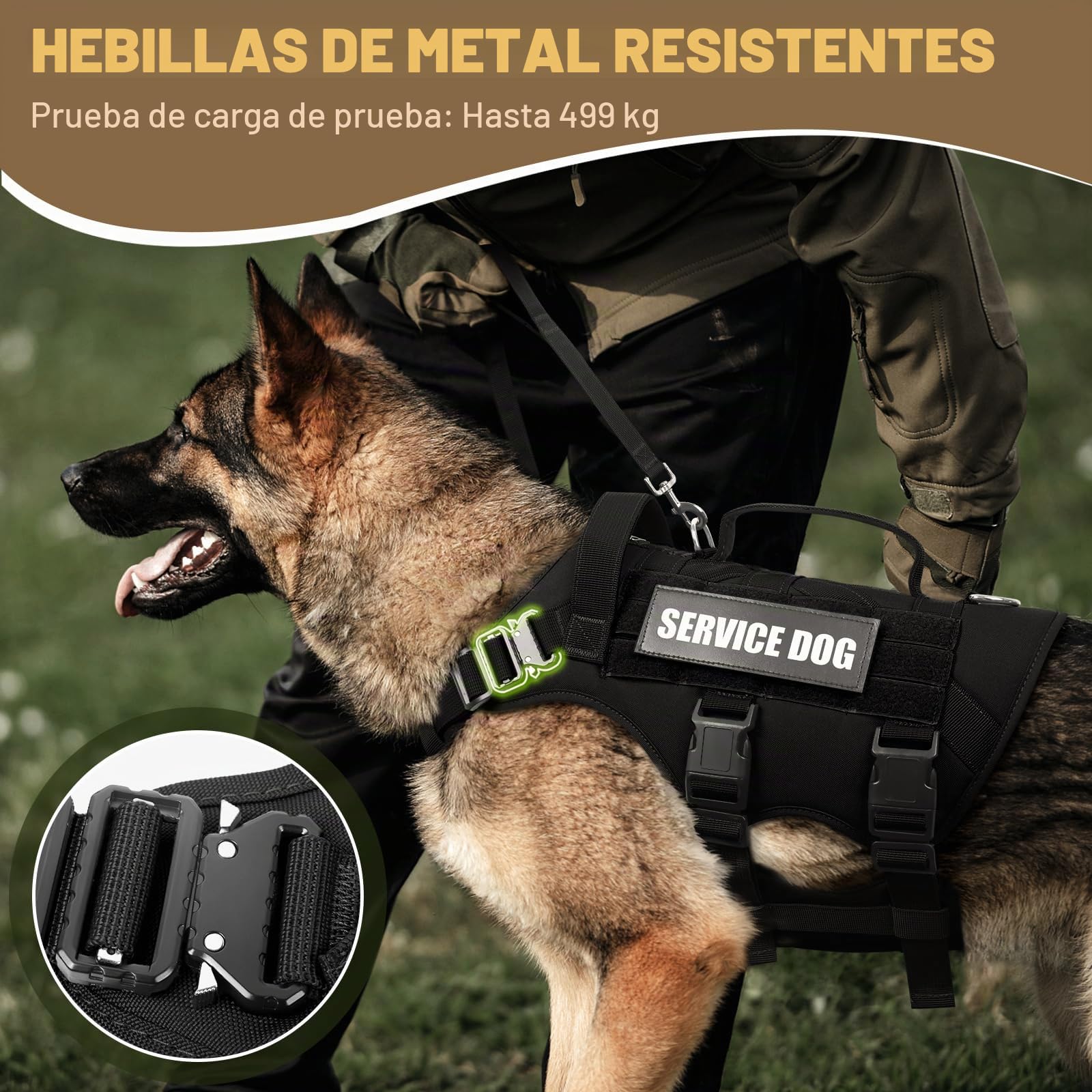WINSEE Arnés para Perros de Servicio, Chaleco táctico MOLLE con 10 Parches para Mascotas, antitirones, Resistente, para adiestramiento y Paseos, Perros Grandes
