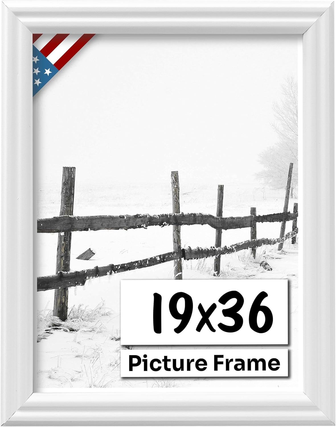 White 19x36 Picture Frame .75" Inch Wide - White Wall Decor Handmade Solid Wood Frames with Preinstalled Hangers and UV Blocking Plexiglass 36x19 Frame