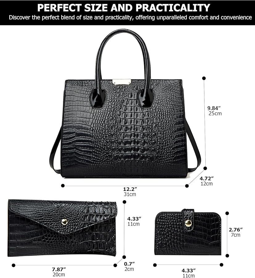 Amazon.com: KingTo Women's Bag 3 Pcs Set Luxury Crocodile Pattern