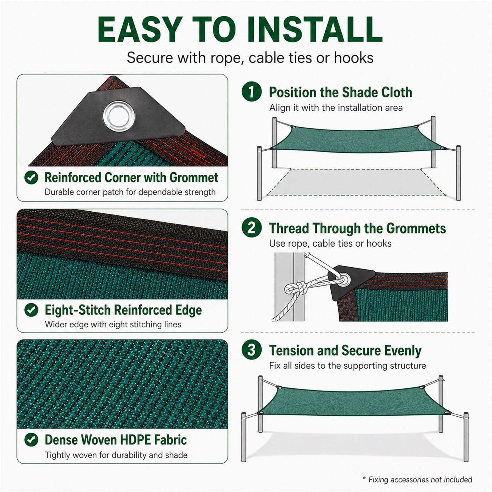 Malla de Sombreo Verde HDPE con Ojales para Jardín Terraza Invernadero | Resistente a UV, Ojales de Aluminio, Bordes de Seis Costuras y Esquinas Reforzadas para Balcón y Patio(2x12M)