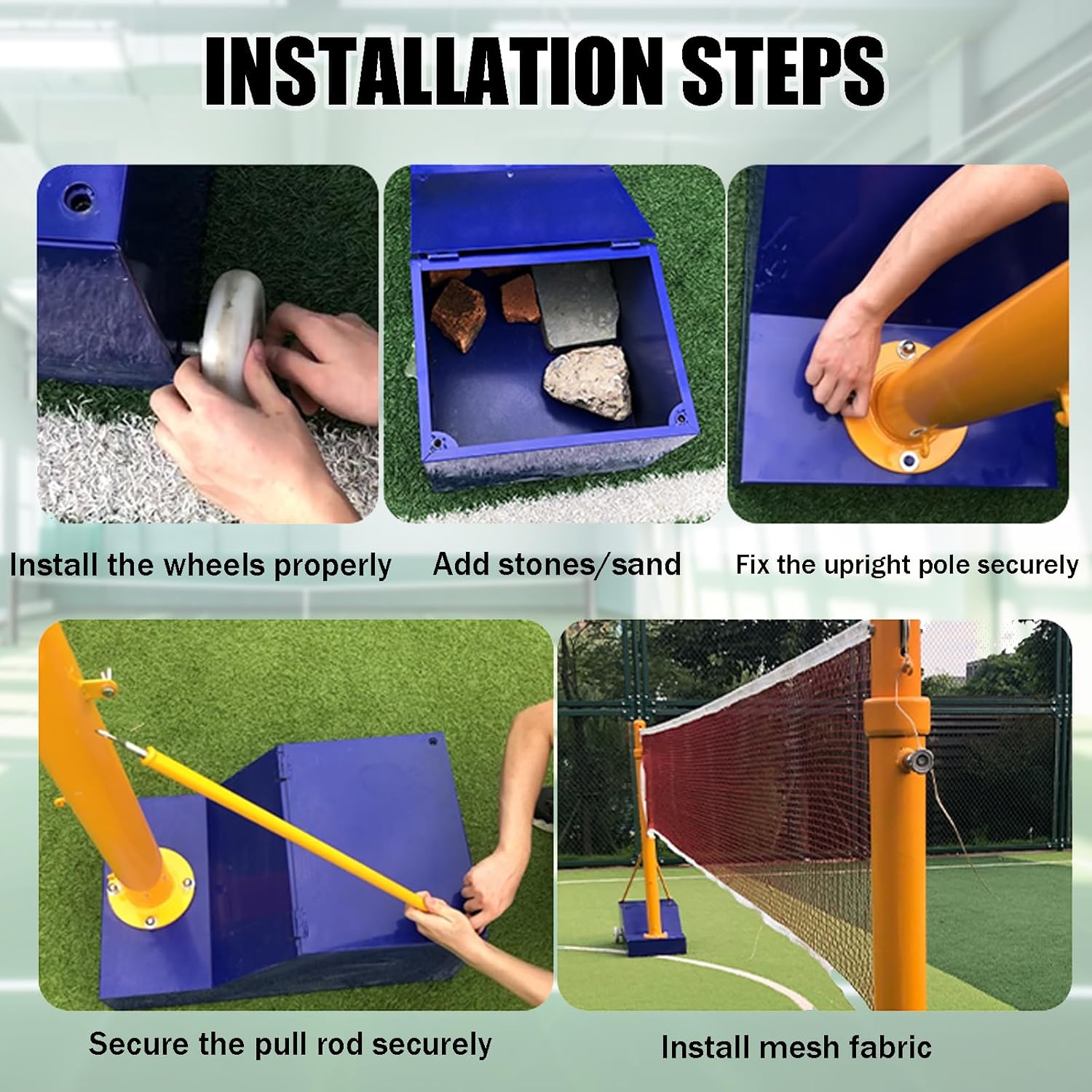 Portable Volleyball & Badminton Net Frame Poles with Wheels, Steel Stand, Adjustable Height & Stable Base - Indoor/Outdoor Use withMulti Functional Sports System，Portable Outdoor Net Frame