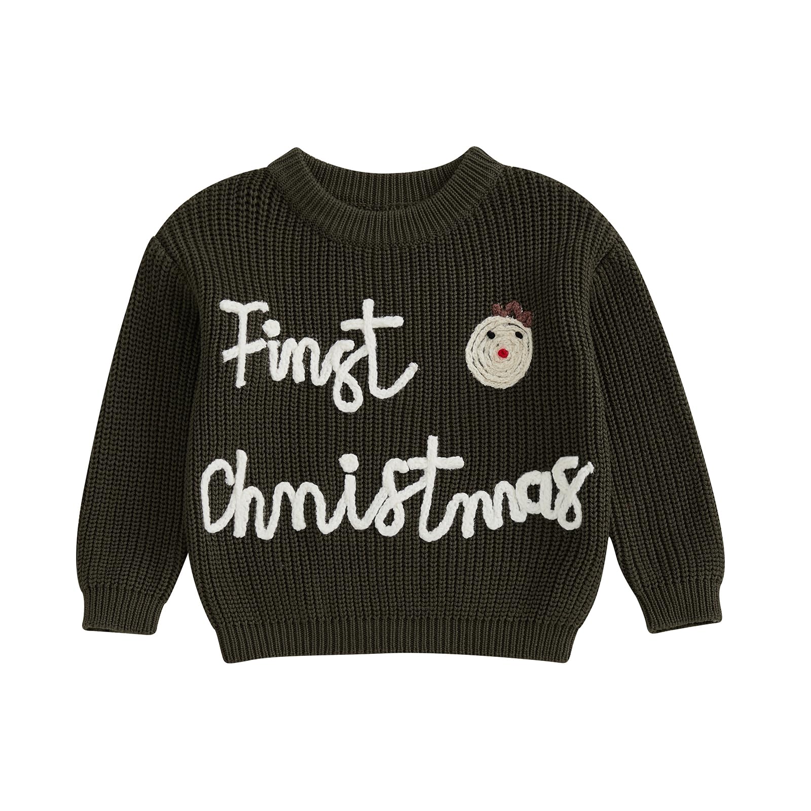 Infant Baby Girl Boy Christmas Sweater Letters Elk Winter Warm Knit Pullover Sweater Toddler Holiday Clothes (Green, 0-3 Months)