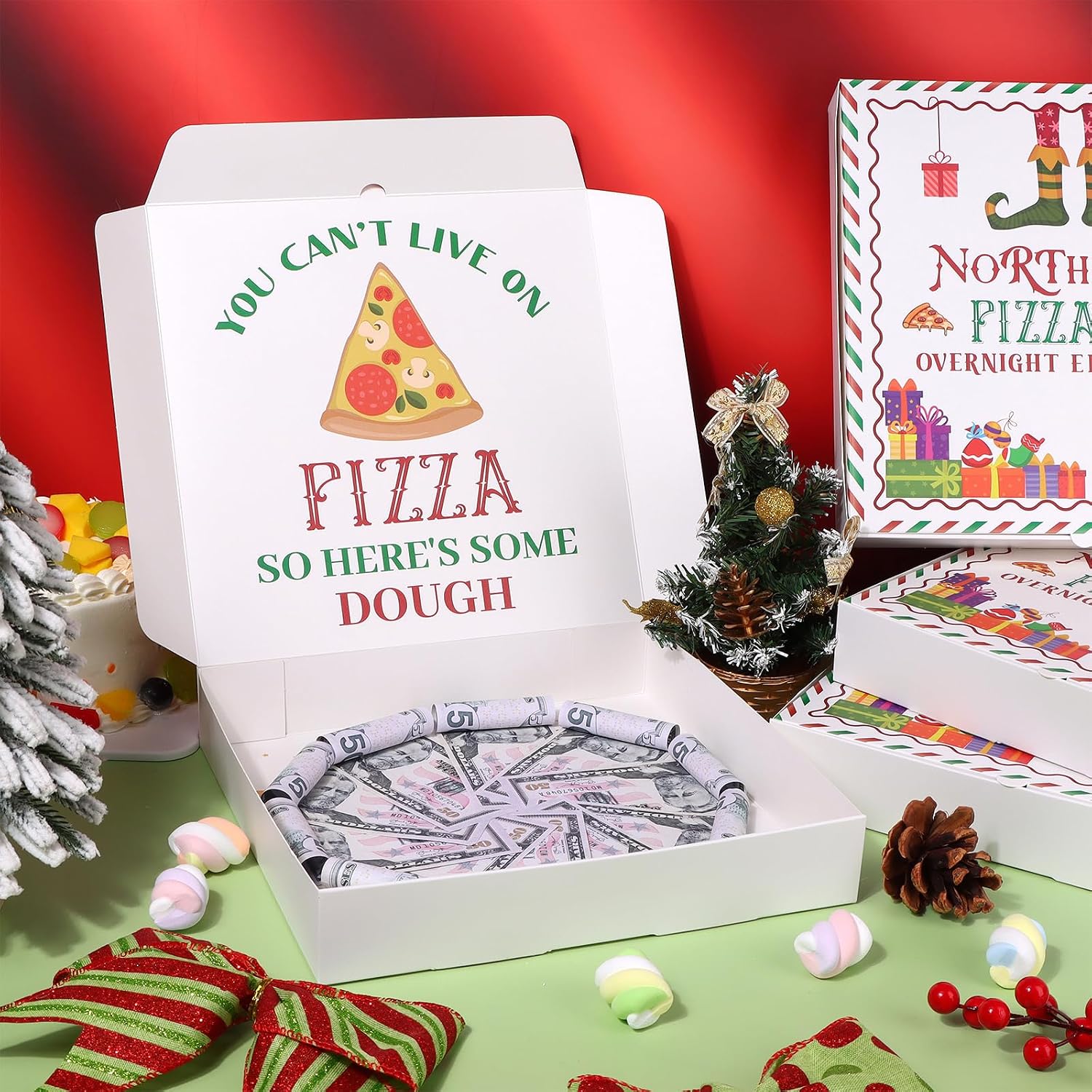 5 Pcs Christmas Money Box for Cash Money Pizza Gift Box 10x10 Inch Funny Pizza Shaped Gift Car Holder Surprise Cash Holder for Birthday Wedding Christmas Xmas Holiday(Money Not Included)