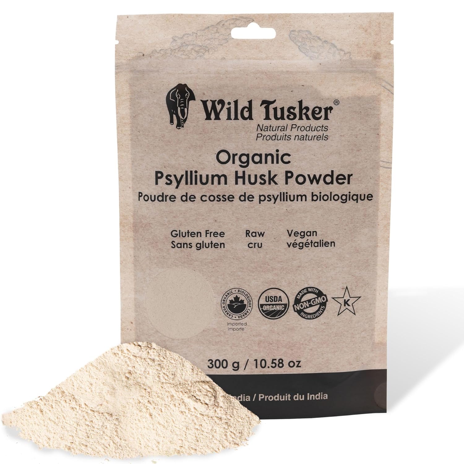 Organic Psyllium Husk Powder 300g, 100% Pure, Gluten-Free, Keto-Friendly, Non-GMO, High Fiber, Vegan, Ideal for Baking, IBS Management, Perfect for Low-Carb Diets