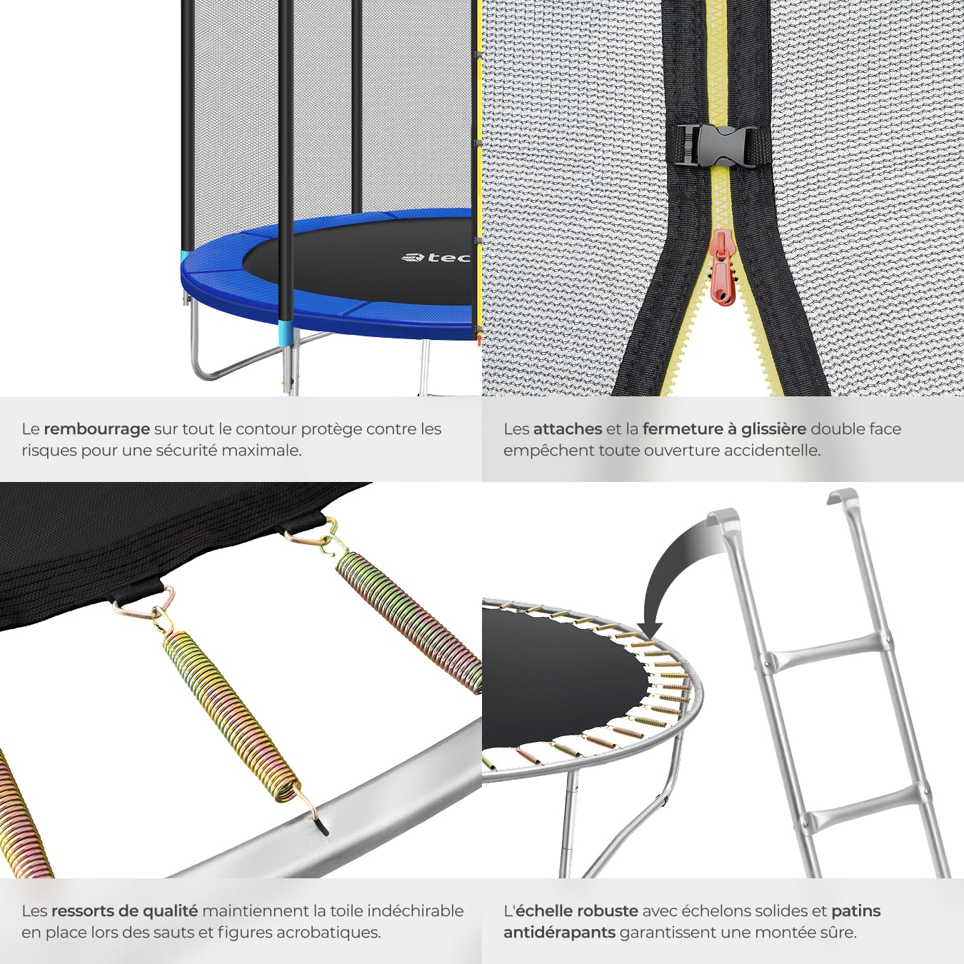 tectake® Trampoline, Trampoline de Jardin, Ø 244/305/366/396/427/457 cm, Certifié GS, Équipement de Fitness pour Entraînement d'endurance, Filet de sécurité pour Enfants, Échelle, Bordure rembourrée