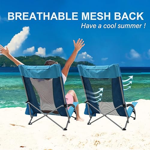 Miniatura 4 de ptlsy Sillas de playa para adultos, paquete de 2, sillas de playa plegables con respaldo alto, ligeras y portátiles para exteriores, playa,