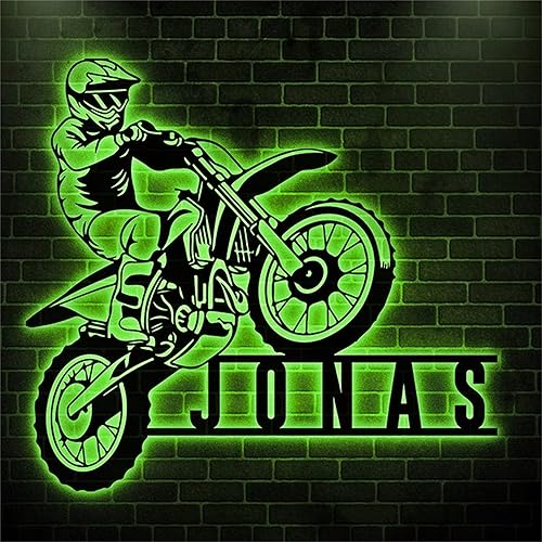 Miniatura 7 de Arte de pared de metal personalizado para motocicleta con luz LED, letrero de metal de motociclista de motocross, letrero de nombre personalizado