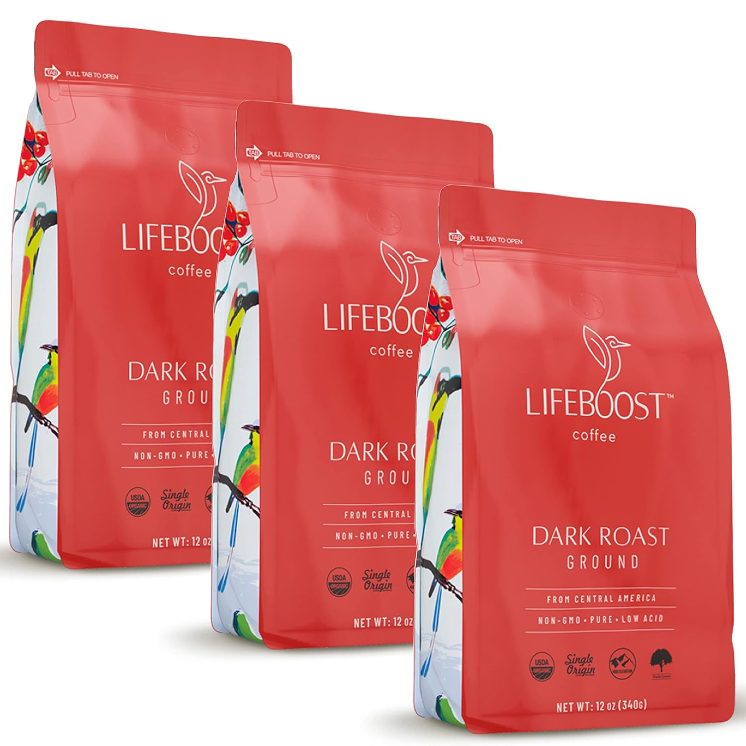 Product image of Lifeboost Coffee 3 Pack Dark Roast Ground Coffee - Low Acid Single Origin USDA Organic Coffee - Non-GMO Ground Coffee Beans Dark Roast Third Party Tested For Mycotoxins & Pesticides - 12 Ounces