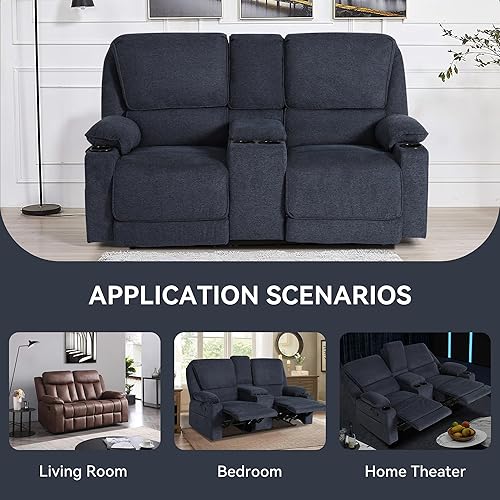 Miniatura 6 de Sofá reclinable doble de 67.9 pulgadas, sofá reclinable para caravana, soporte de pared reclinable, sofá reclinable manual, asientos de cine en