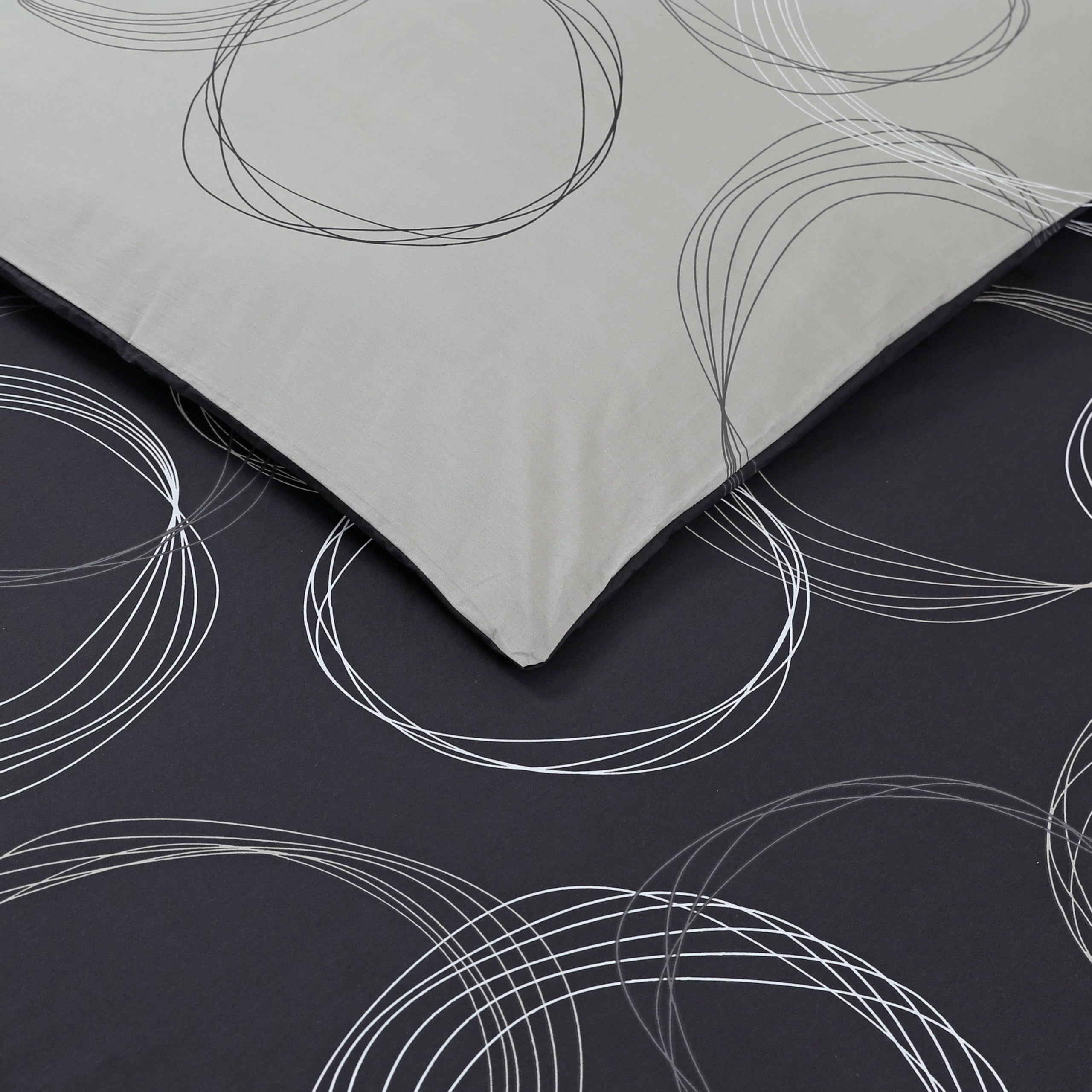 Vision Juego de Cama Reversible 100% Algodón – Lenny Gris Antracita – Cama Doble (240x220 cm) – Funda Nórdica y 2 Fundas de Almohada (65x65 cm) – Suave y Confortable - Certificado Oeko-Tex