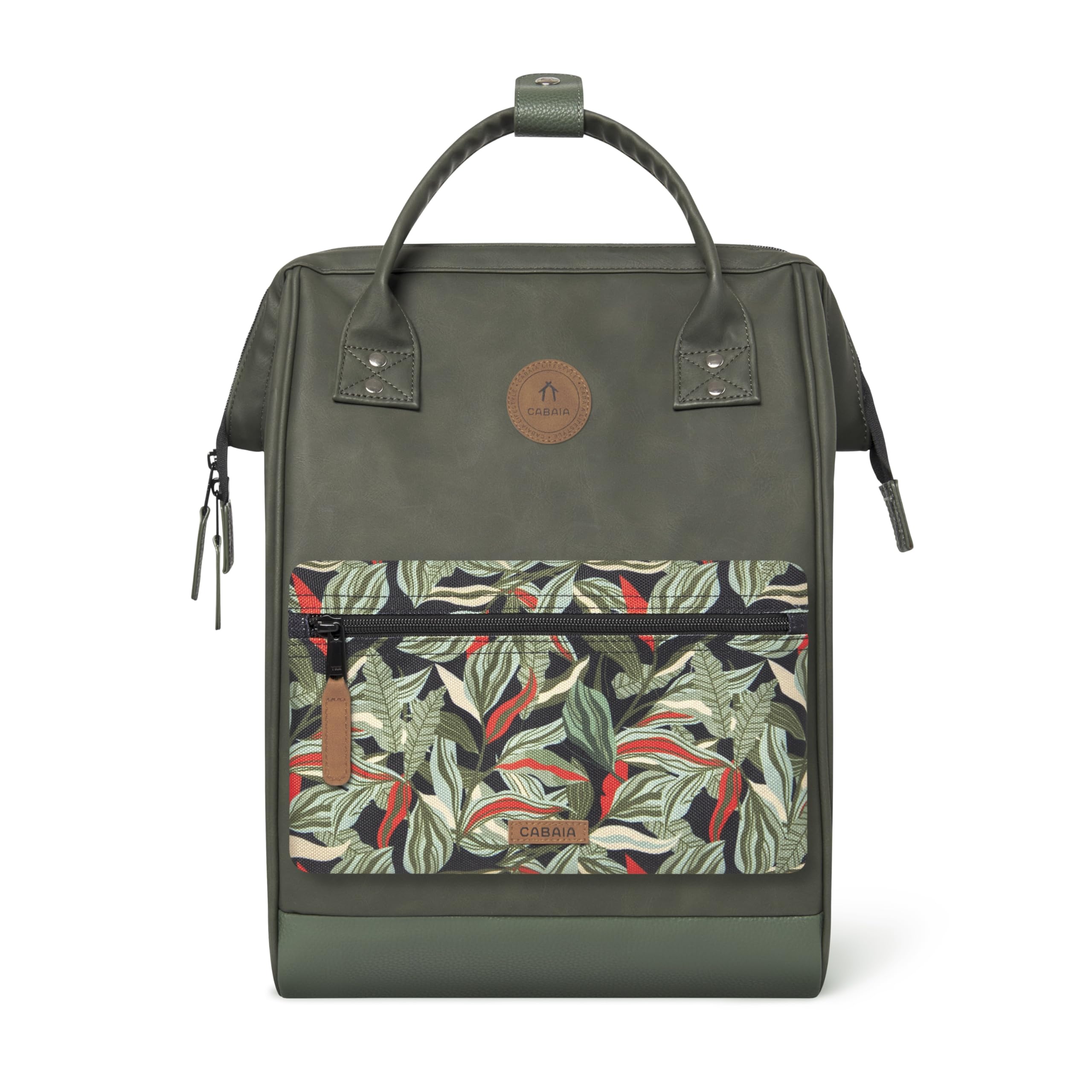 CABAIA - Sac à Dos Adventurer Busan - Medium 18L - Déperlant - Compartiment Ordinateur Portable 13" - 2 Poches - Certifié Vegan - Sac Voyage, Affaires, École pour Homme et Femme - Vert