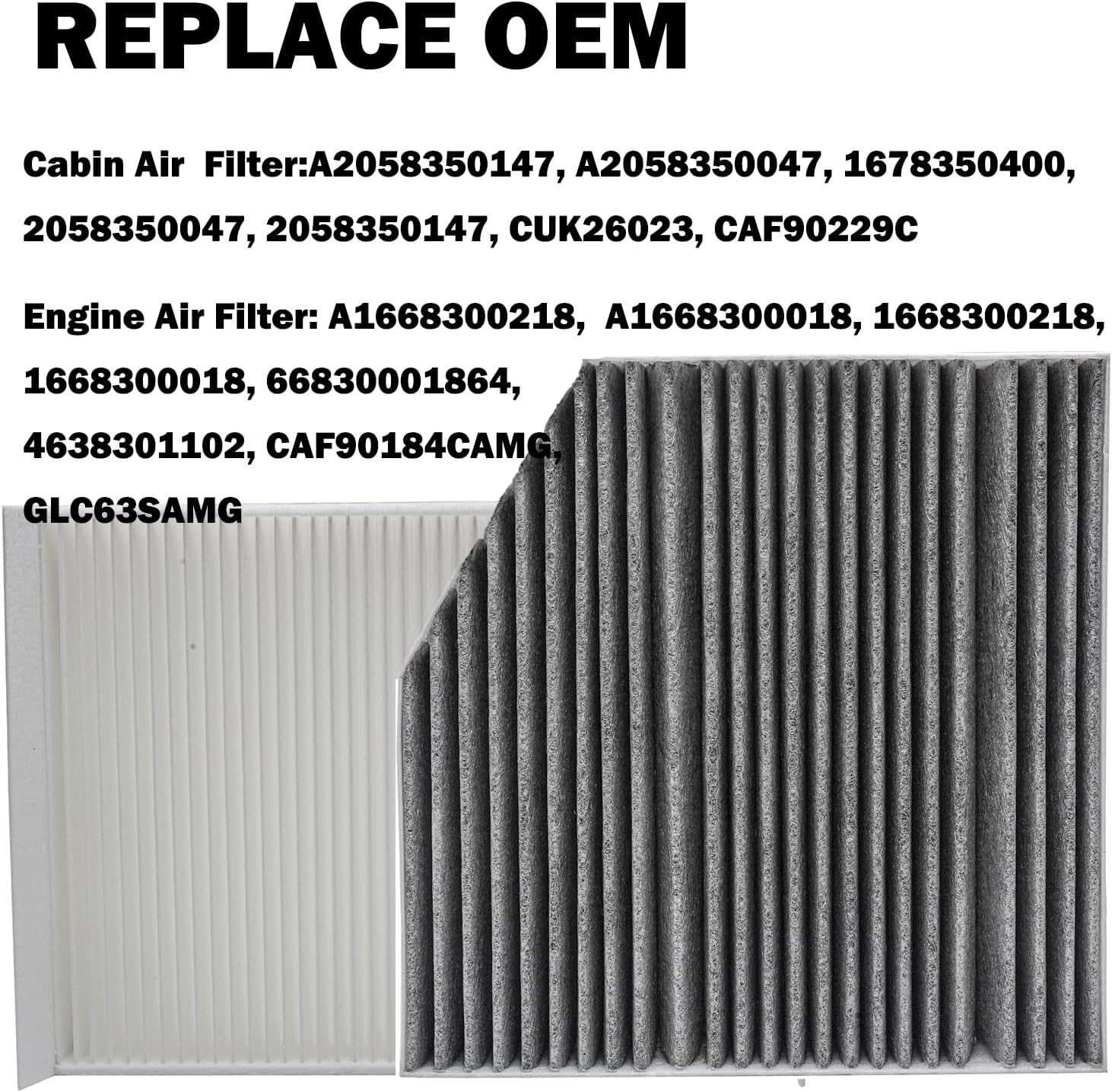 Engine Cabin Air Filters Compatible with 15-23 AMG GT GLC GLS C300 GLC300 E300 E350 CLS450 C43 E63 AMG GT63 Engine Cabin Dust Air Filtration A1668300218 16683002178 2058350147 A2058350147 CAF90229C