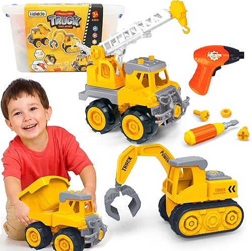 Juego de camiones de juguetes de construcción para niños juego de vehículos de ingeniería para niños juguete de excavadora de grúa desmontable para