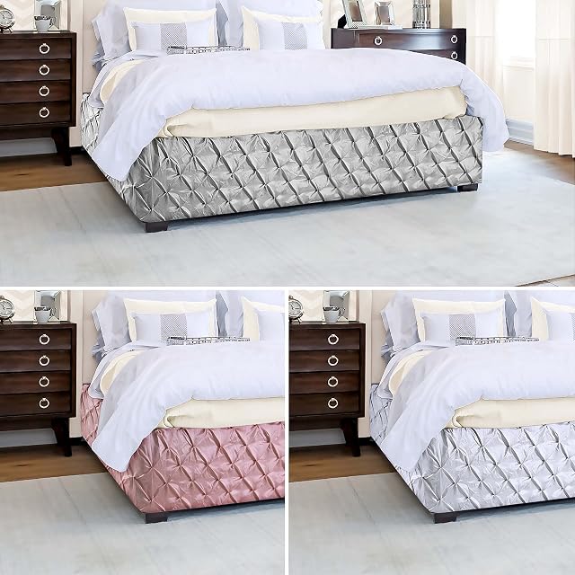 Divan Bed Base Frame Cover Wrap Valance, Artificial Silk, Pintuck Pinch Pleat, Silver Grey, Blush Pink, White, (1006) (Silver Grey, Double)