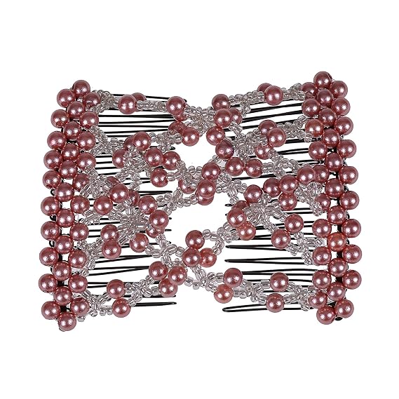 5Pcs Easy Stretch Beaded Hair Combs Double Magic Slide Metal Comb Clip Hairpins for Women Hair Styling